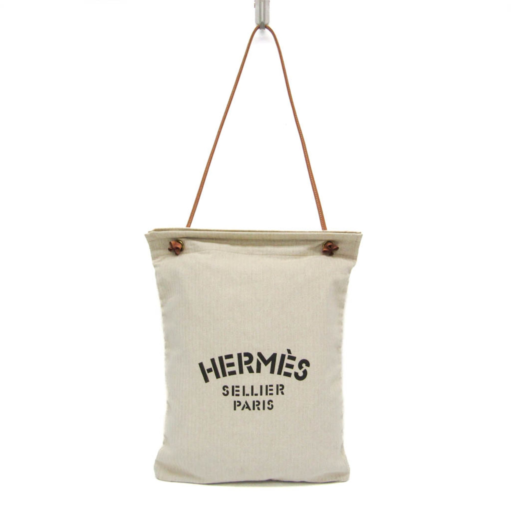 エルメス(Hermes) アリーヌGM レディース コットン,レザー ショルダーバッグ ブラウン,オフホワイト【中古】