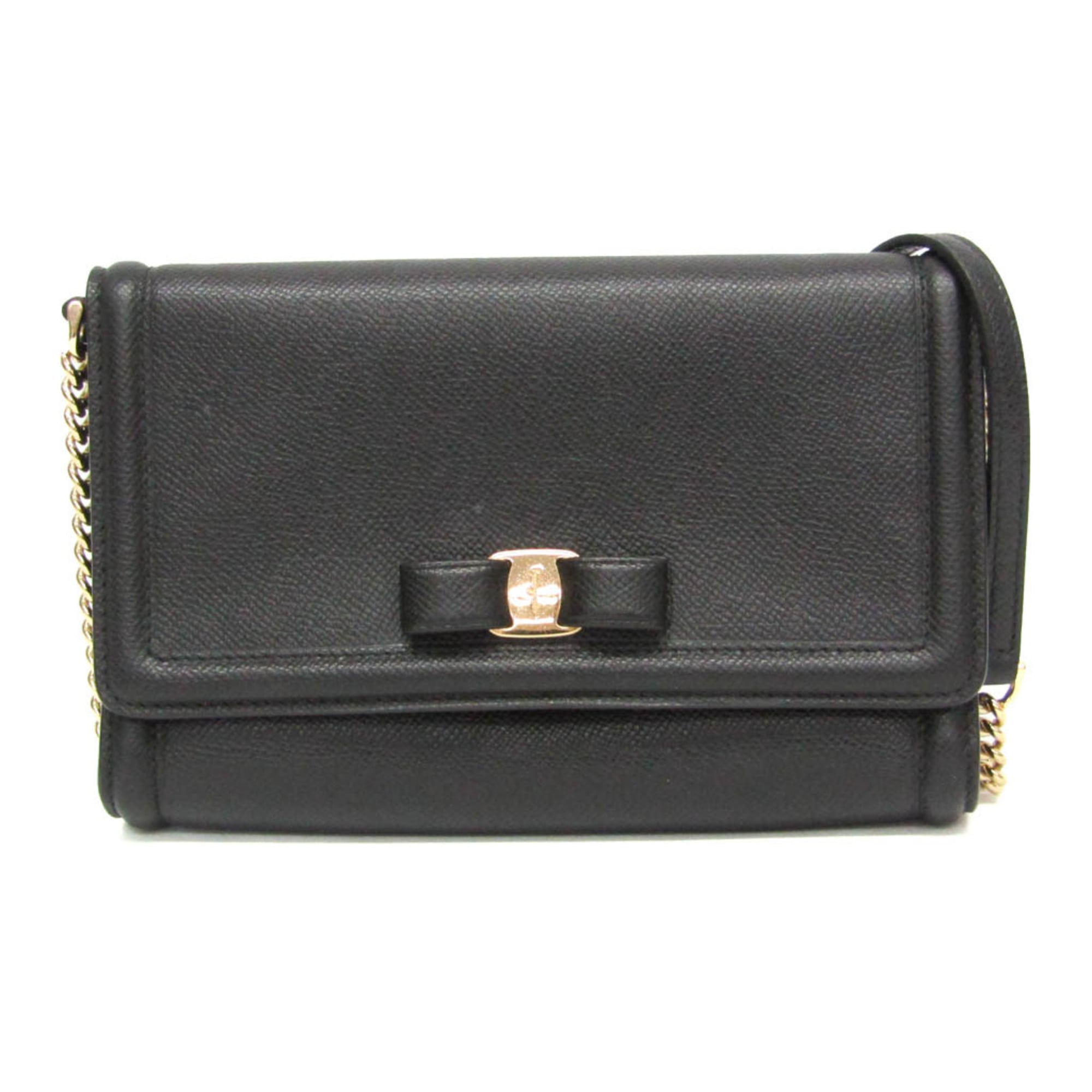 サルヴァトーレ・フェラガモ(Salvatore Ferragamo) ヴァラ スモール チェーンショルダーバッグ AU-21 2976 レディース レザー クラッチバッグ,ショルダーバッグ ブラック【中古】｜eLady