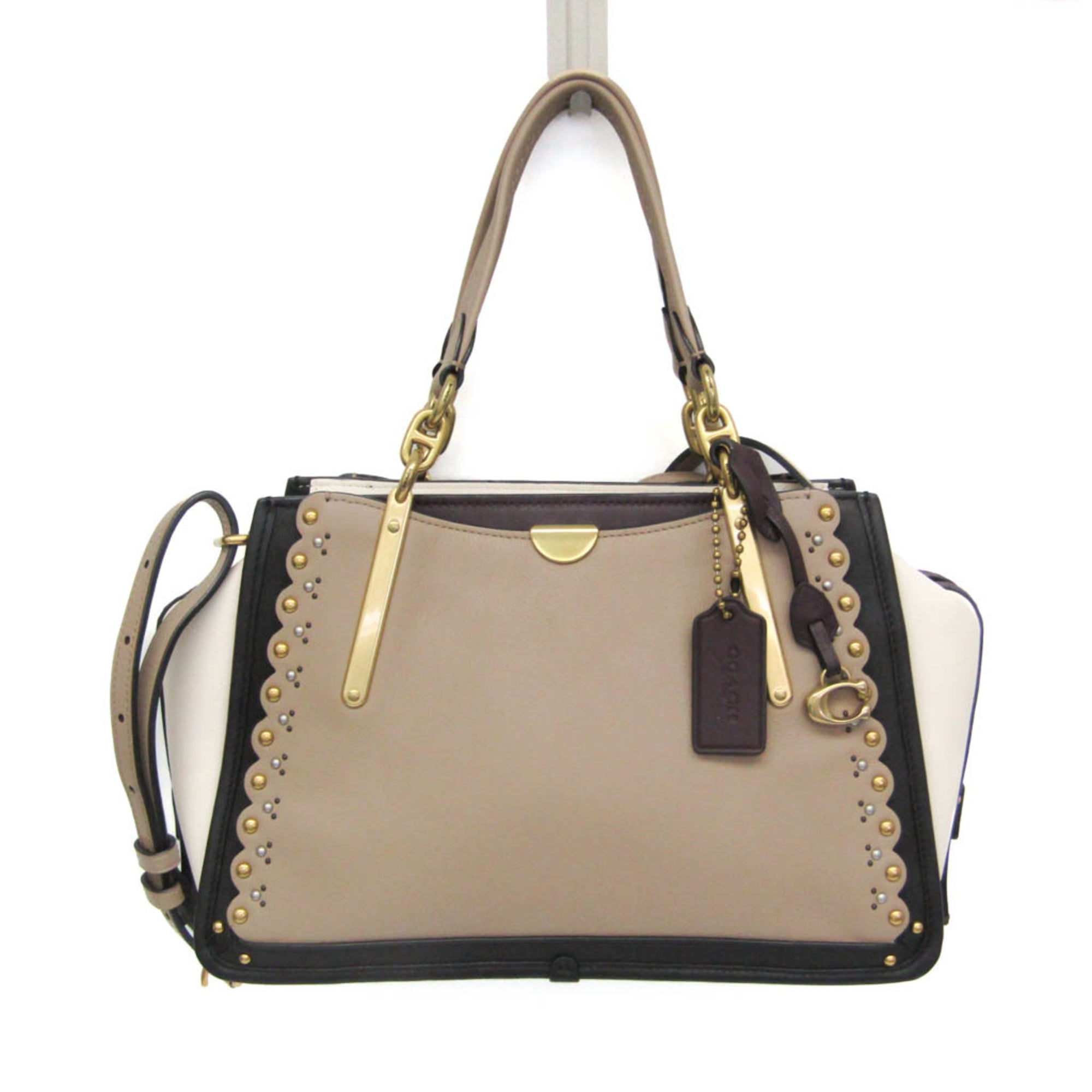 コーチ(Coach) ドリーマー ウィズ スカラップ リベット 76421 レディース レザー ハンドバッグ,ショルダーバッグ ベージュ,ホワイト【中古】