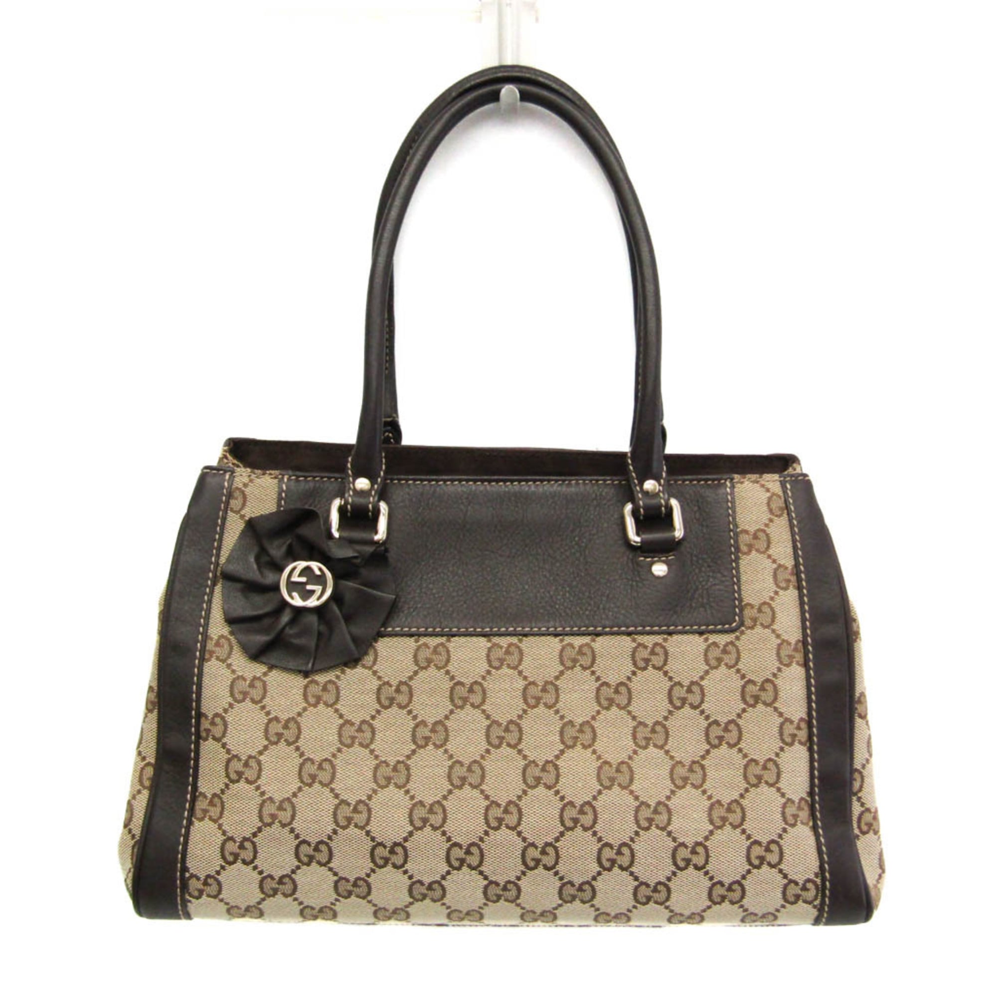 グッチ(Gucci) GG帆布 190247 レディース GG帆布,なめし革 ハンドバック ベージュ,赤銅色【中古】