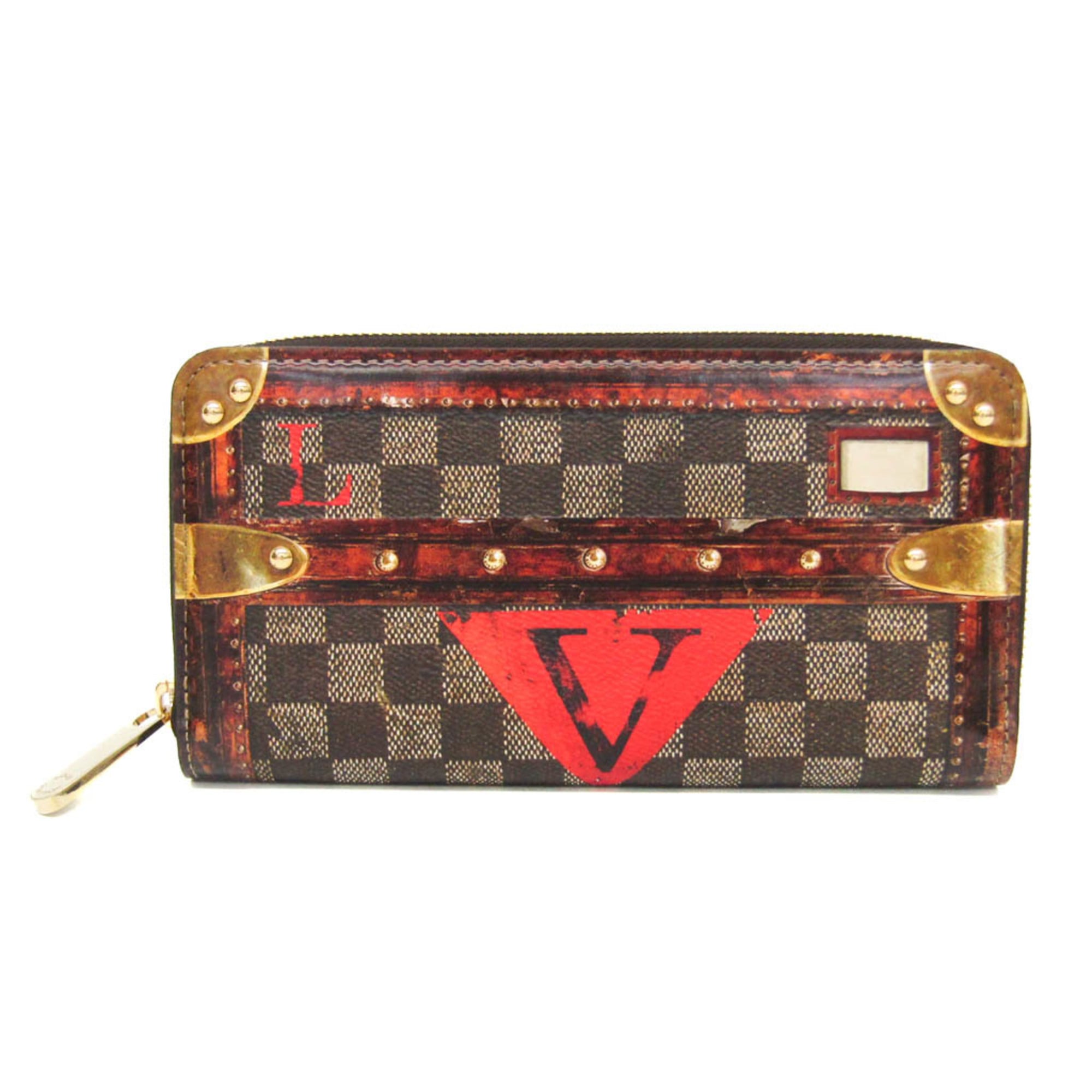 ルイ・ヴィトン(Louis Vuitton) ダミエ トロンプ ルイユ ジッピーウォレット M63490 メンズ,レディース 上塗り帆布 長銭入れ（二つ折り） 赤銅色,赤いこと【中古】