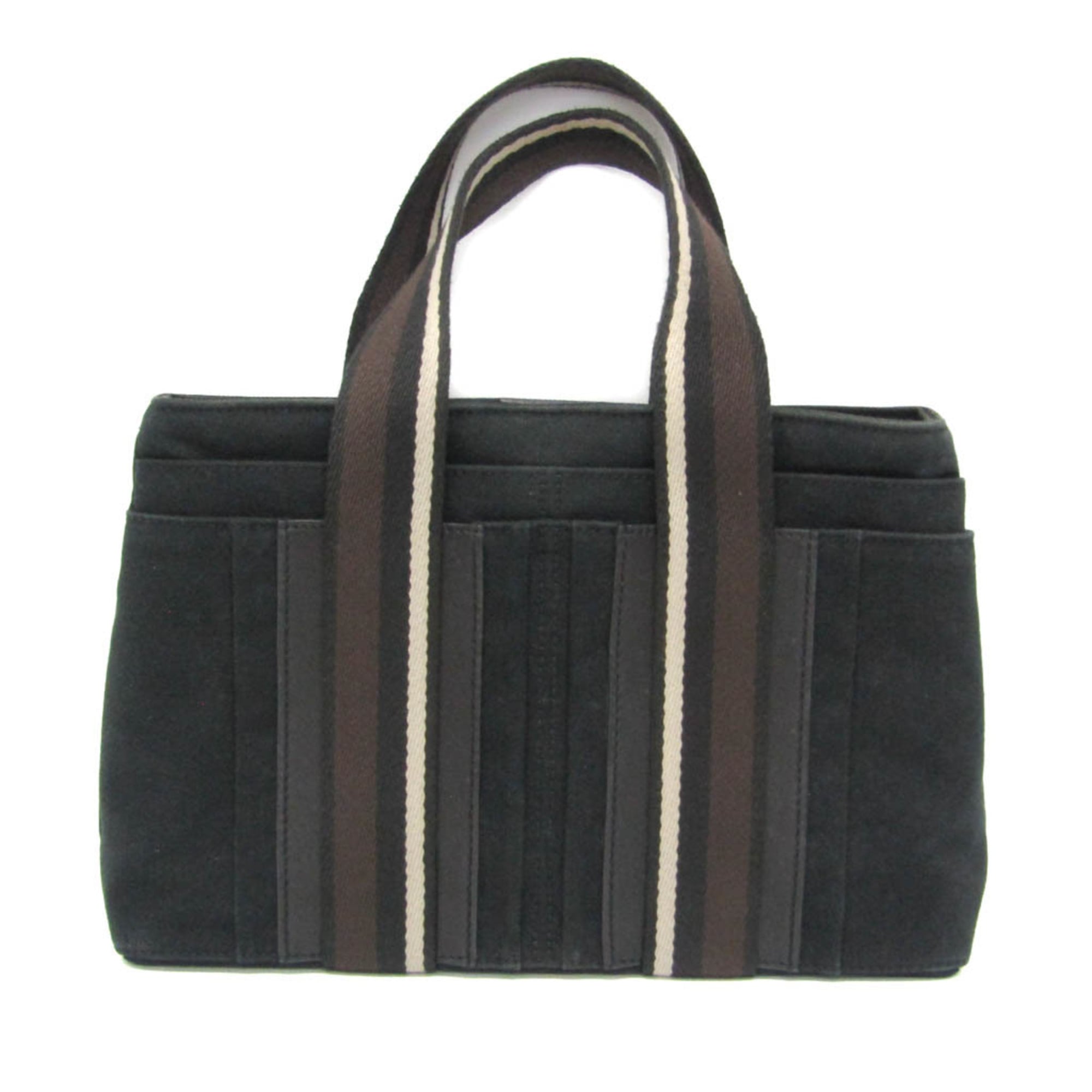 エルメス(Hermes) トロカホリゾンタルPM メンズ,レディース レザー,コットン ハンドバッグ ブラック,ダークブラウン【中古】