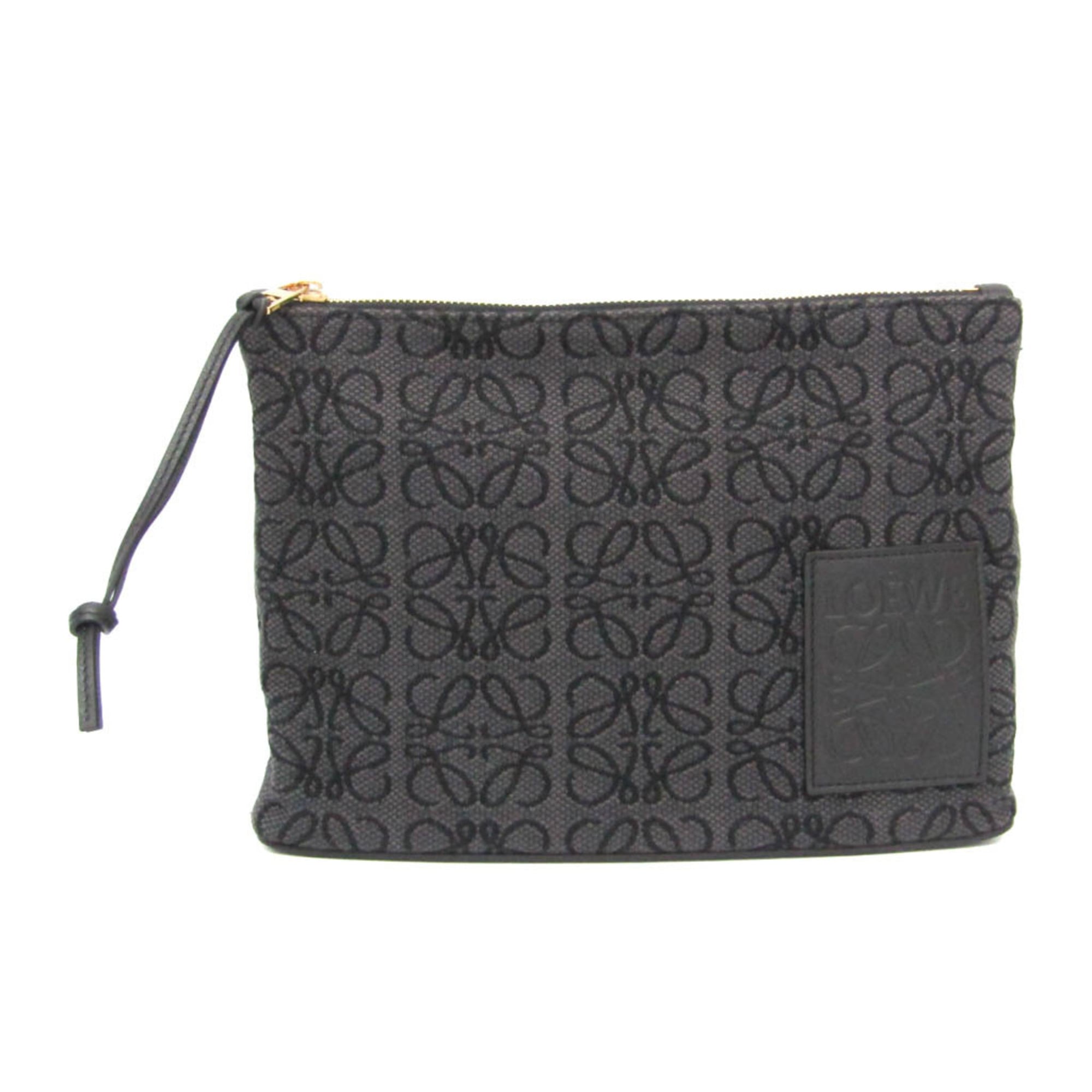 ロエベ(Loewe) アナグラム オブロング C730C63X15 レディース,メンズ コットン,レザー クラッチバッグ,ポーチ ブラック【中古】