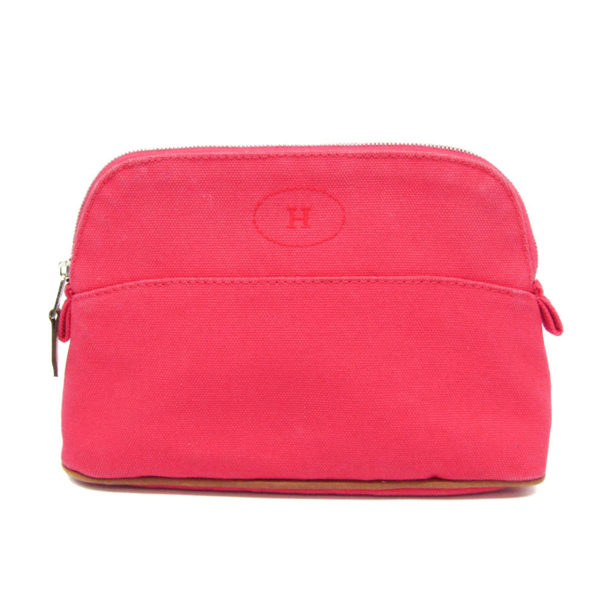 エルメス(Hermes) ボリード ミニ レディース コットン,レザー ポーチ ブラウン,ピンク【中古】