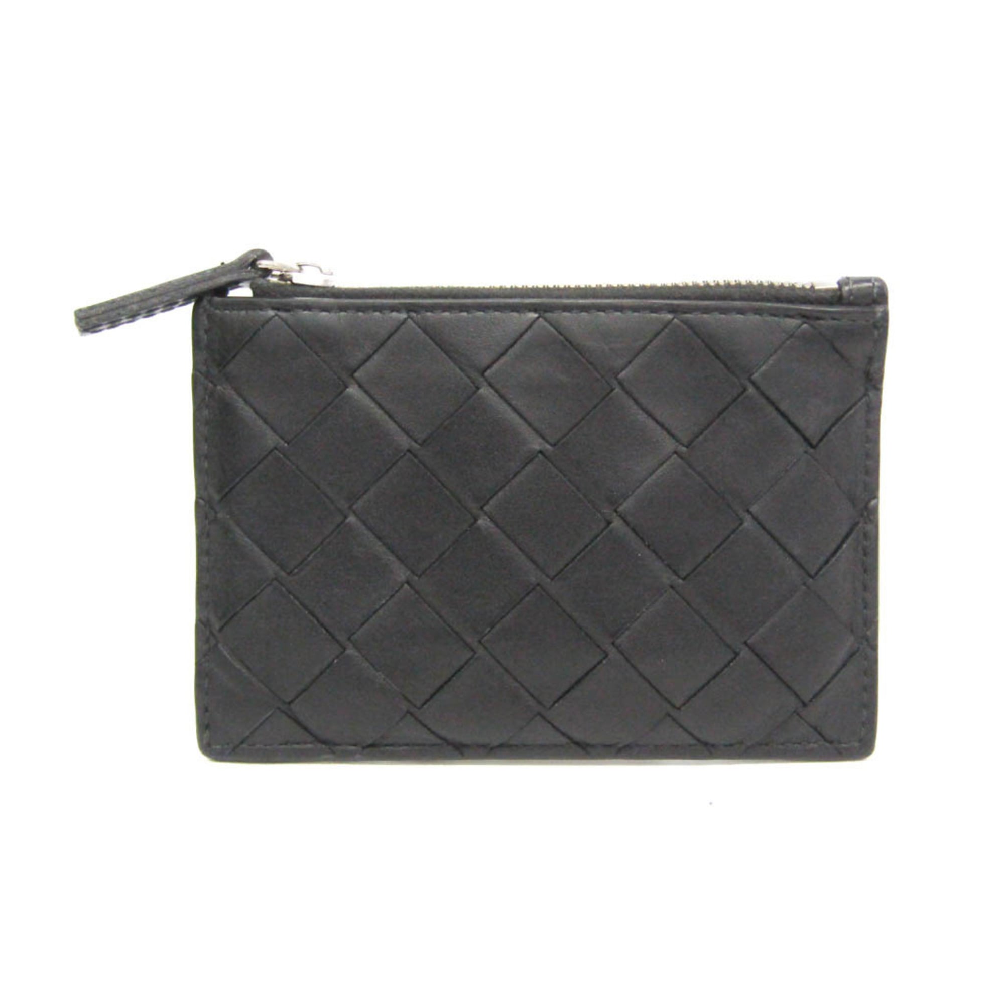 ボッテガ・ヴェネタ(Bottega Veneta) イントレチャート 歌留多容れもの 手懸かり輪っか付き添い人 メンズ,レディース なめし革 釣り銭入れ・コインケース 黒いこと【中古】 バッグ・小物・ブランド雑貨-その他