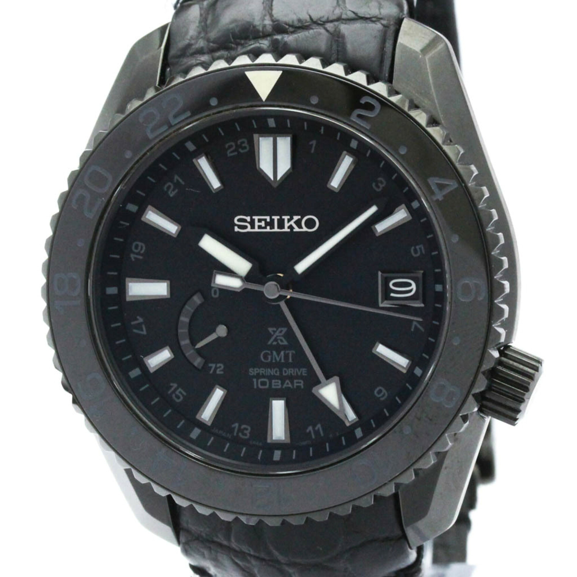 セイコー (SEIKO) プロスペックス ブラックエディション スプリングドライブ チタン レザー メンズ 時計 SBDB025(5R66-0BR0)【中古】｜eLady