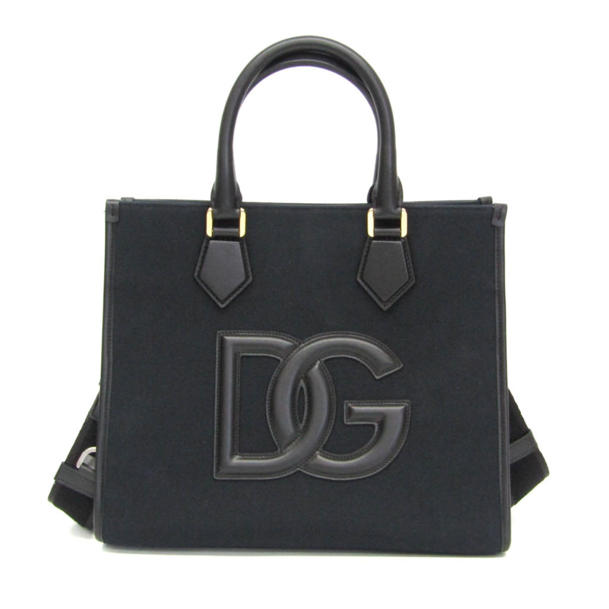 ドルチェ\u0026ガッバーナ(Dolce \u0026 Gabbana) DGロゴタイプ 買い出し御徒面子 BM2012 AA451 レディース 帆布,なめし革 ショルダーバッグ,トートバッグ 黒いこと【中古】