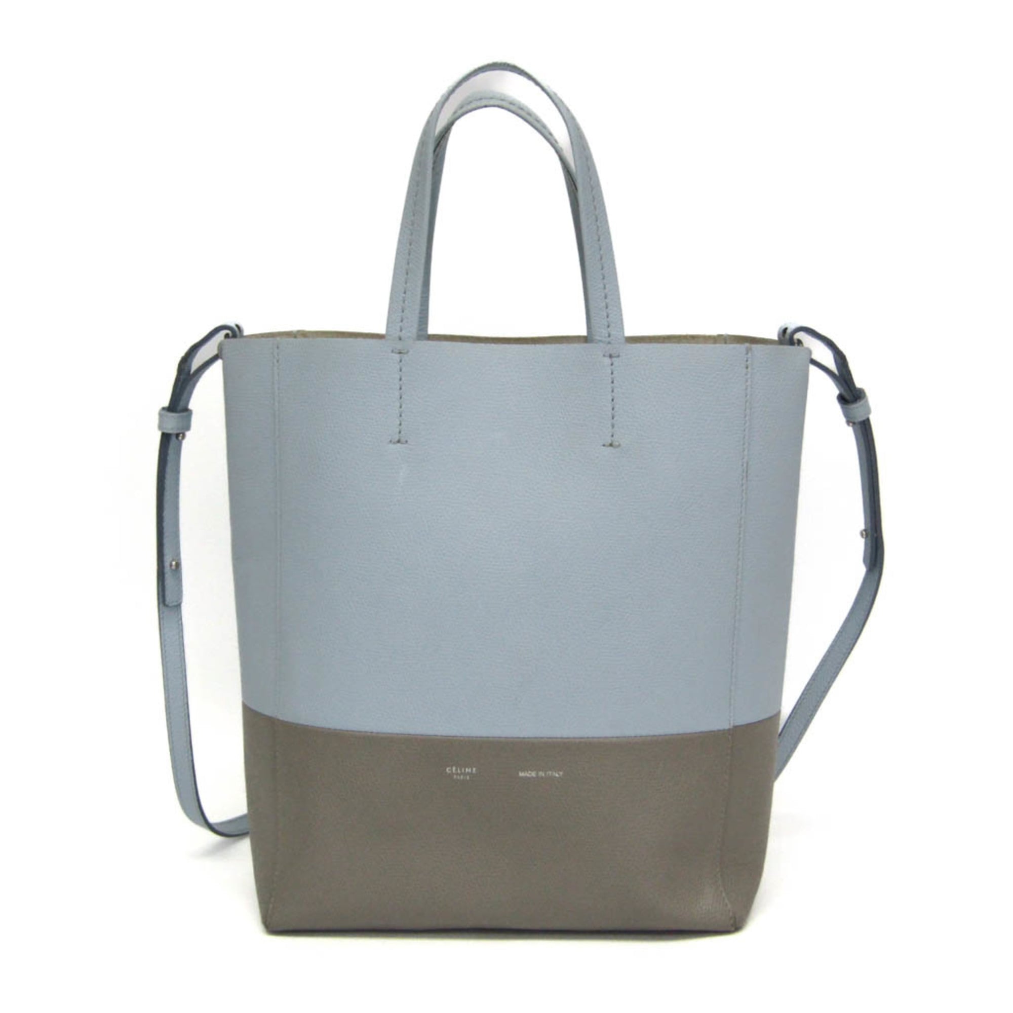 セリーヌ(Celine) バーティカル カバ スモール レディース レザー ショルダーバッグ,トートバッグ グレー,ライトブルー【中古】