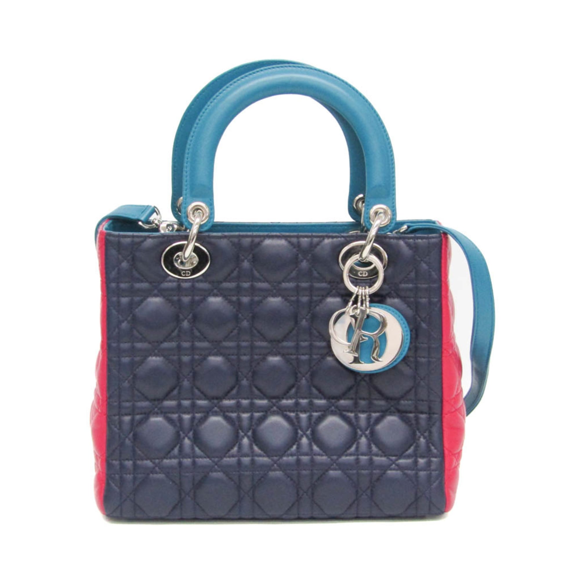 クリスチャン・ディオール(Christian Dior) カナージュ/レディ・ディオール レディース なめし革 ハンドバック,ショルダーバッグ 青色,米国海軍,サクラ色【中古】