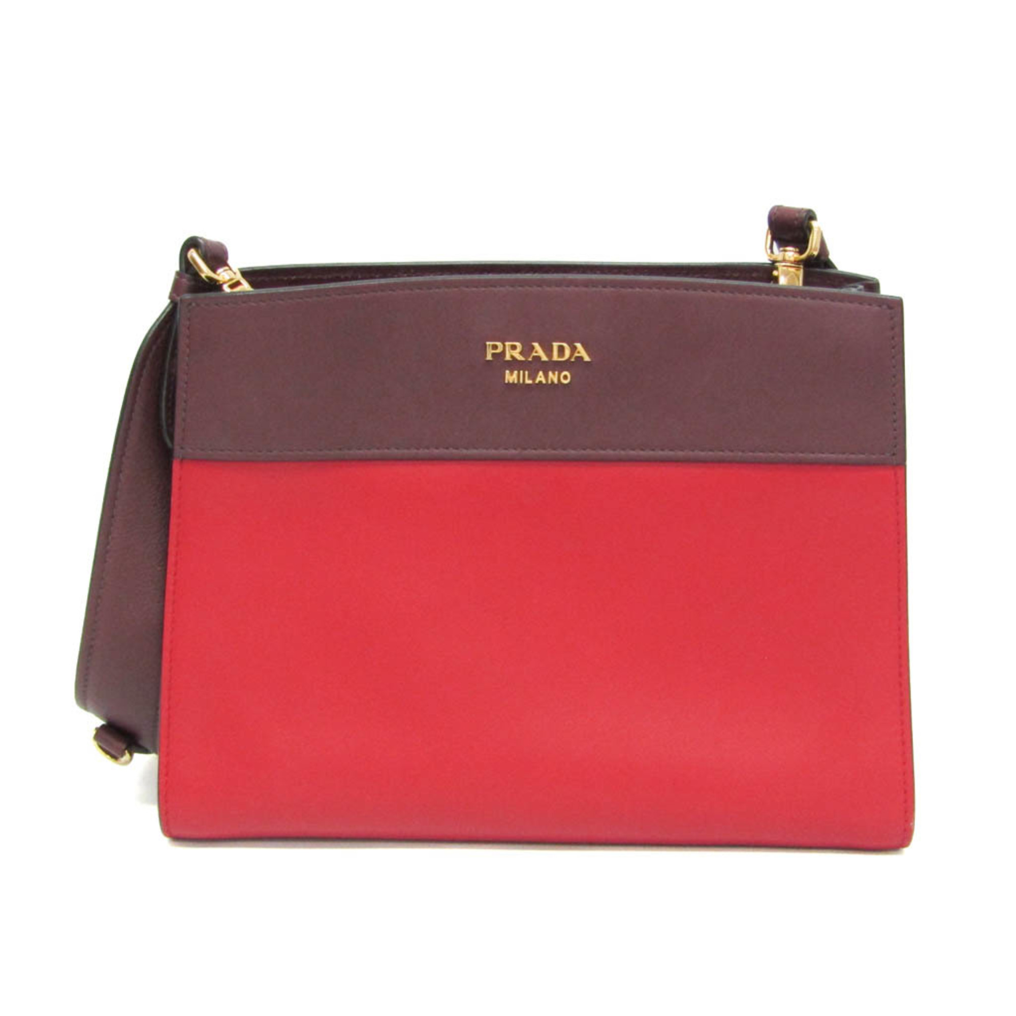 プラダ(Prada) ビブリオテーク 1BC034 レディース レザー ショルダーバッグ レッド,ワイン【中古】