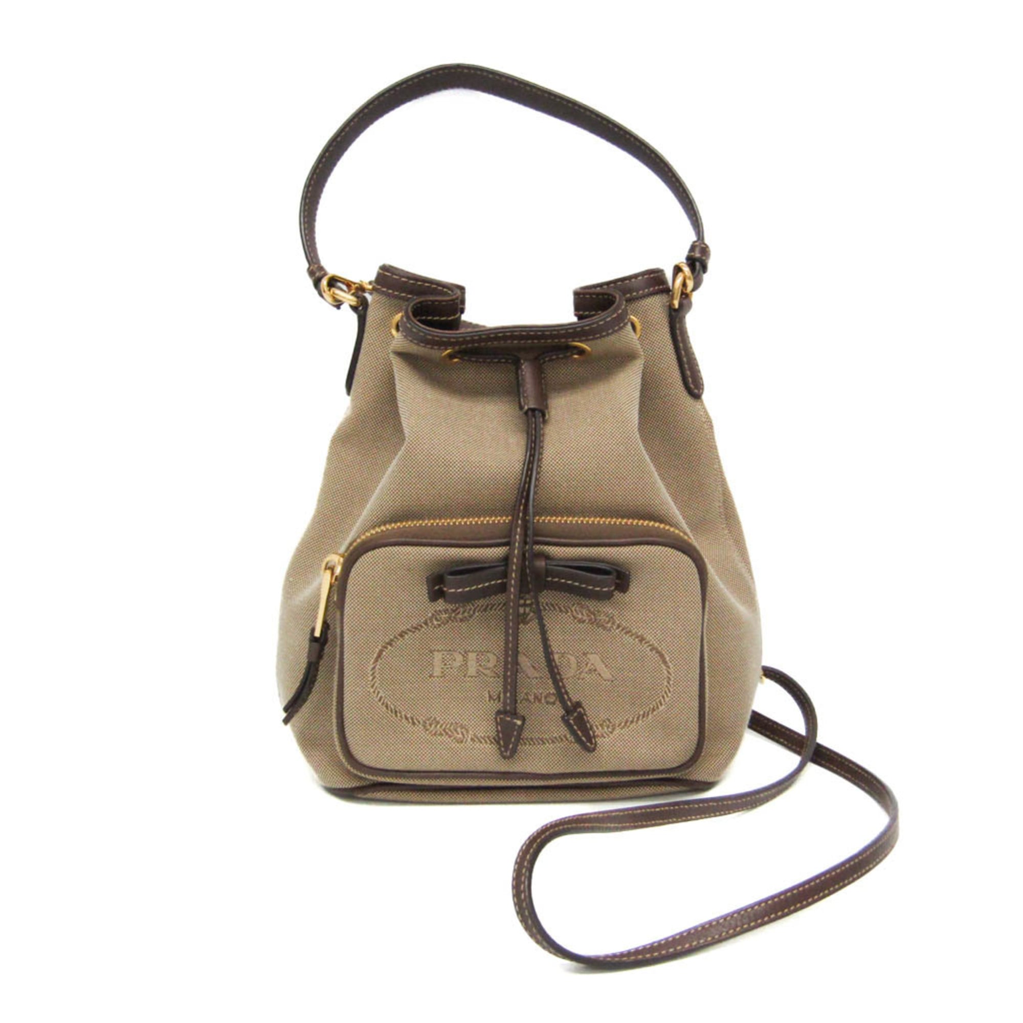 プラダ(Prada) ロゴジャガード 合切袋御徒面子 レディース なめし革,ジャカード ハンドバック,ショルダーバッグ ベージュ赤銅色,暗然たる赤銅色【中古】