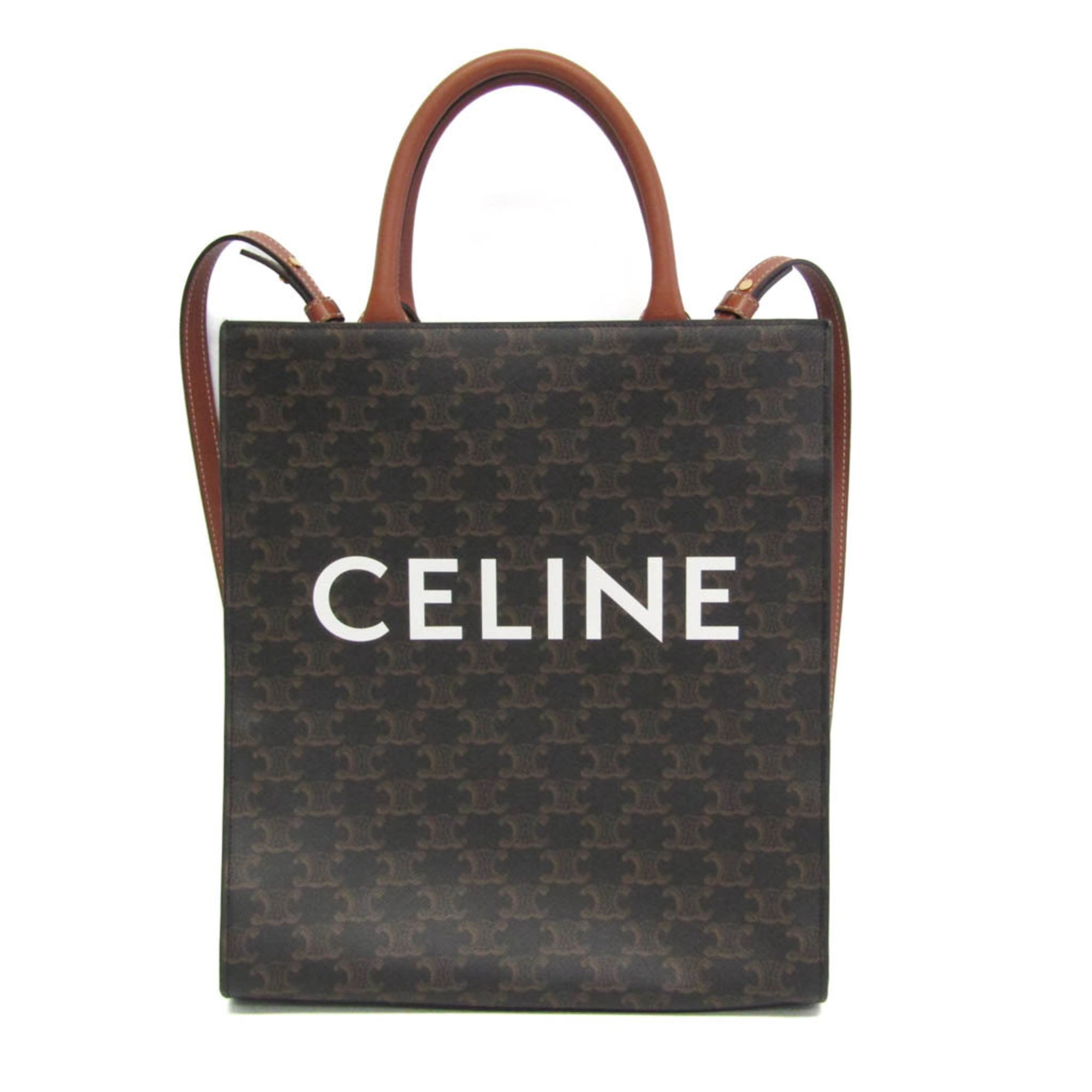セリーヌ(Celine) バーティカルカバ トリオンフ レディース,メンズ PVC,なめし革 ショルダーバッグ,トートバッグ 赤銅色,暗然たる赤銅色【中古】