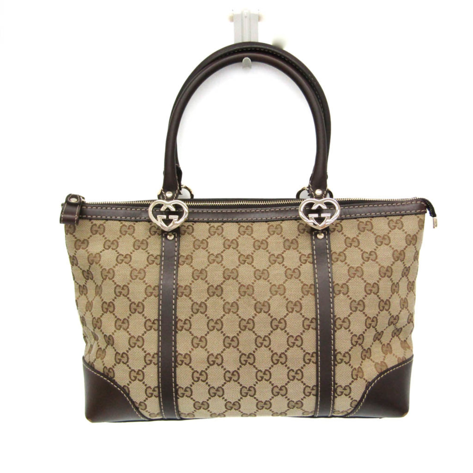 グッチ(Gucci) GG帆布 257069 レディース GG帆布,なめし革 ハンドバック,トートバッグ ベージュ,赤銅色【中古】