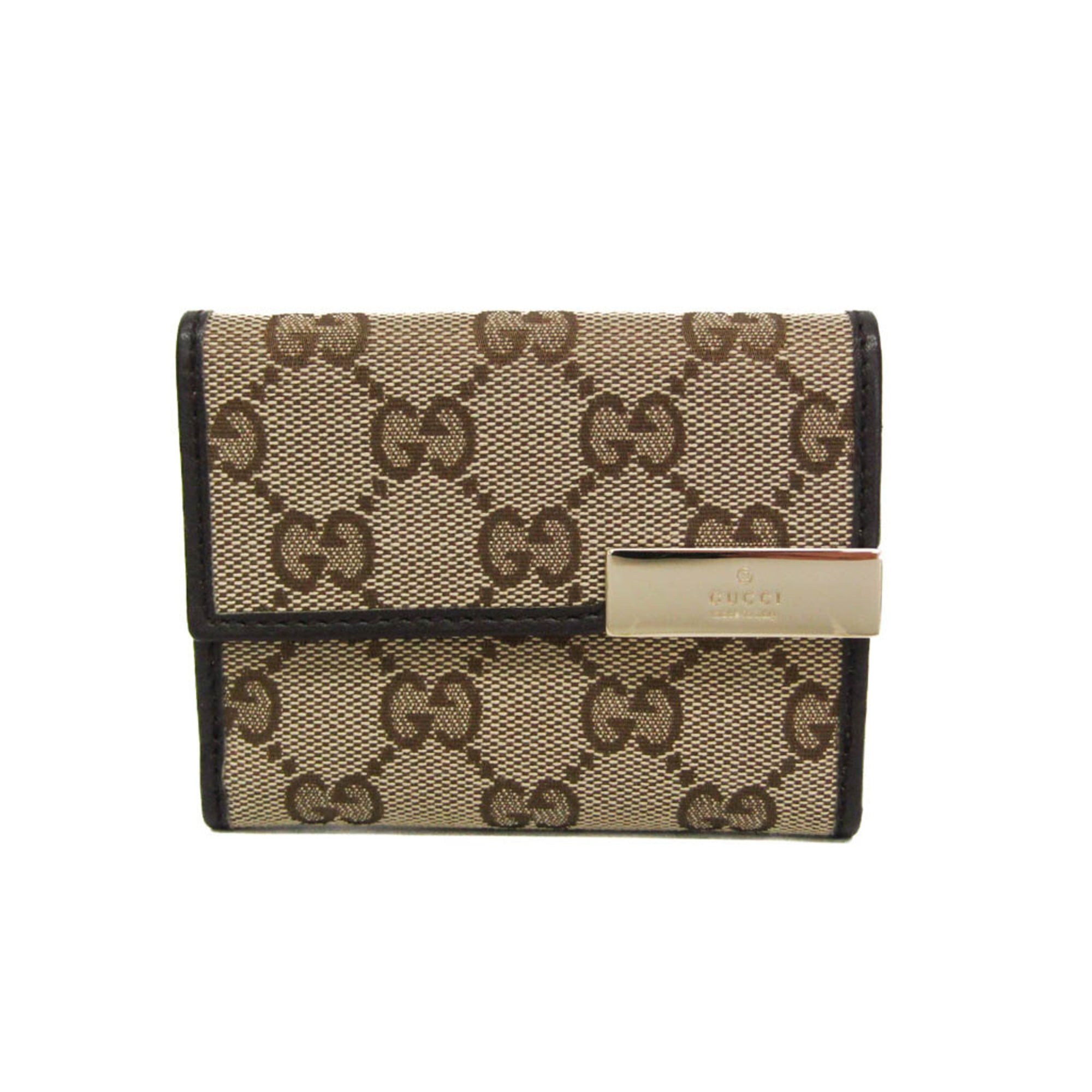 グッチ(Gucci) 261502 レディース GG帆布,なめし革 紙入れ（三つ折り） ベージュ,赤銅色【中古】