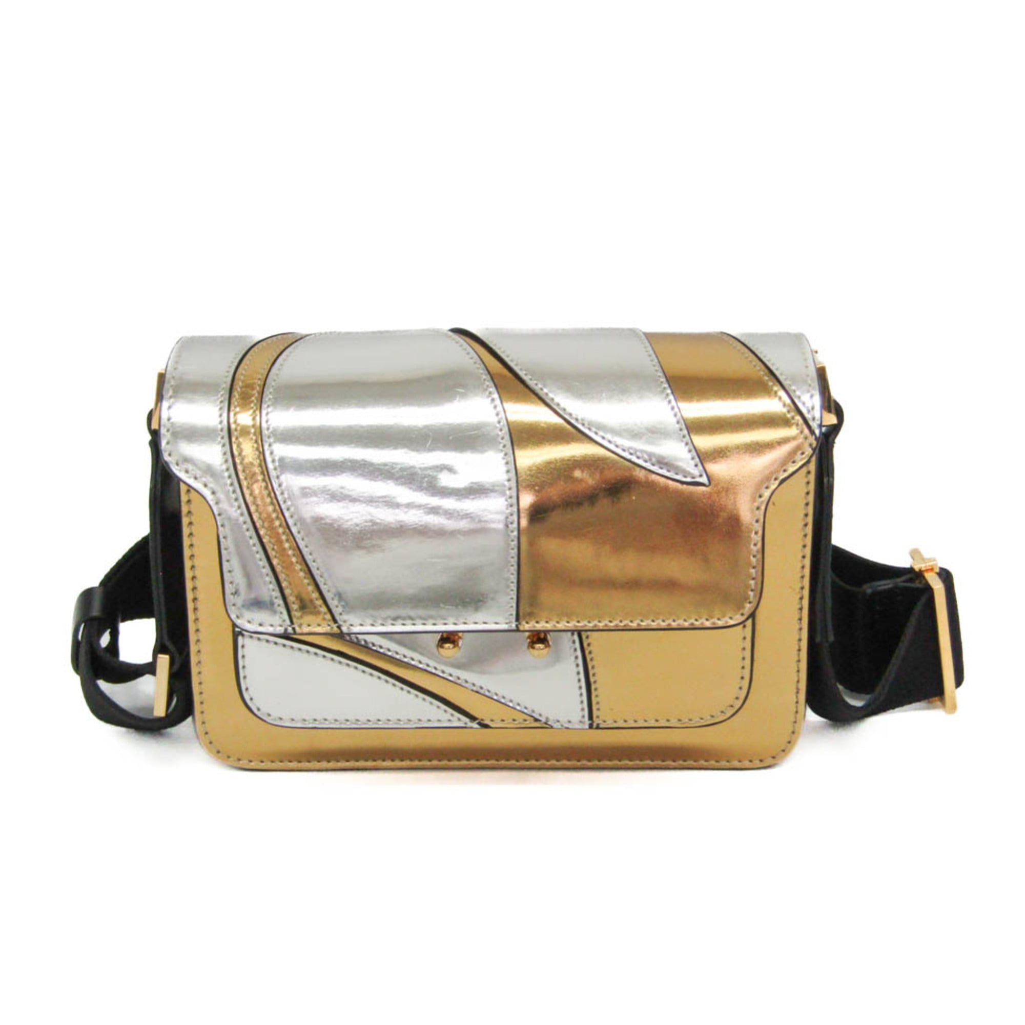マルニ(Marni) トランク ミニバッグ レディース レザー ショルダーバッグ ゴールド,シルバー【中古】