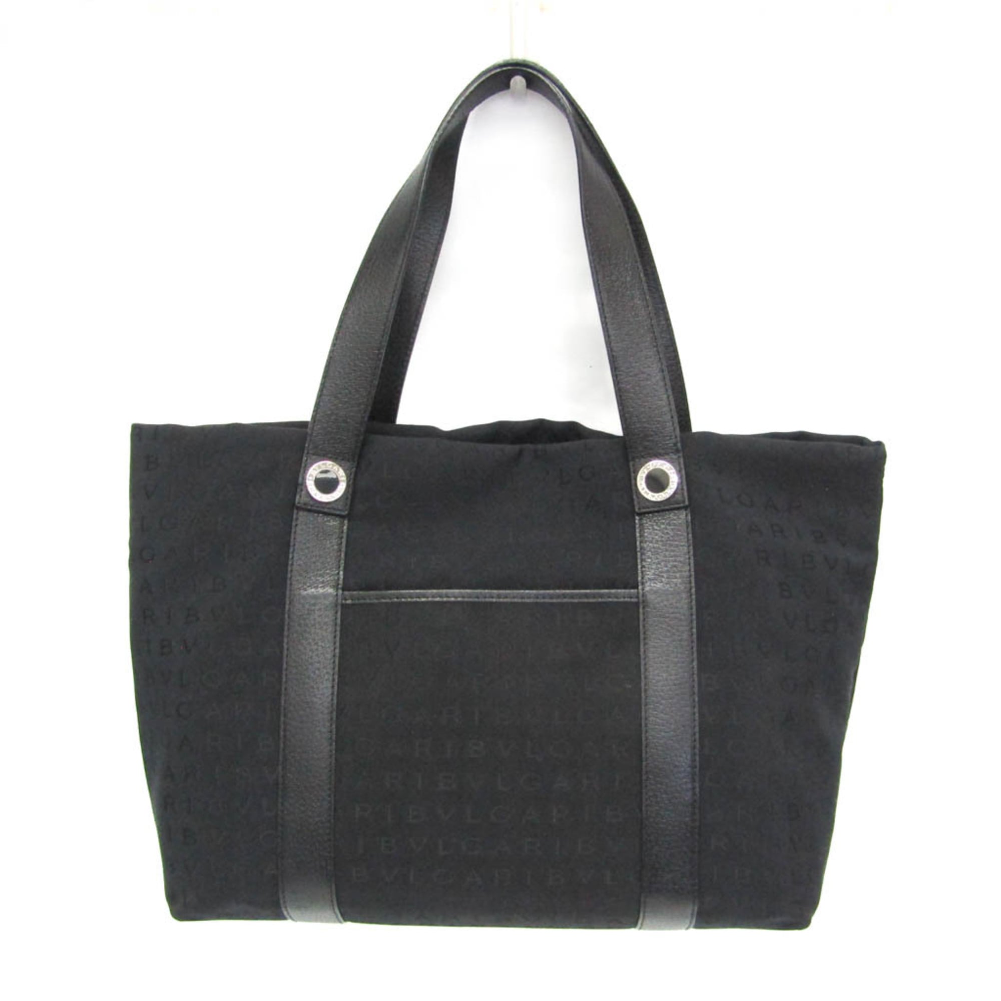 ブル小峡谷(Bvlgari) ロゴタイプ気違い レディース 帆布,なめし革 ハンドバック 黒いこと【中古】