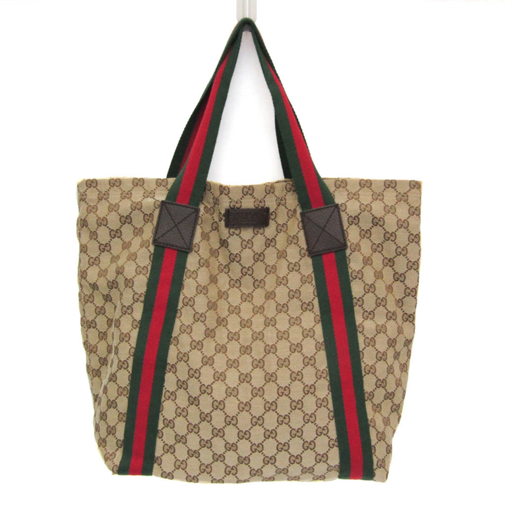 グッチ(Gucci) GG帆布 シェリー酒伝達ルート 189669 メンズ,レディース GG帆布,なめし革 トートバッグ【中古】