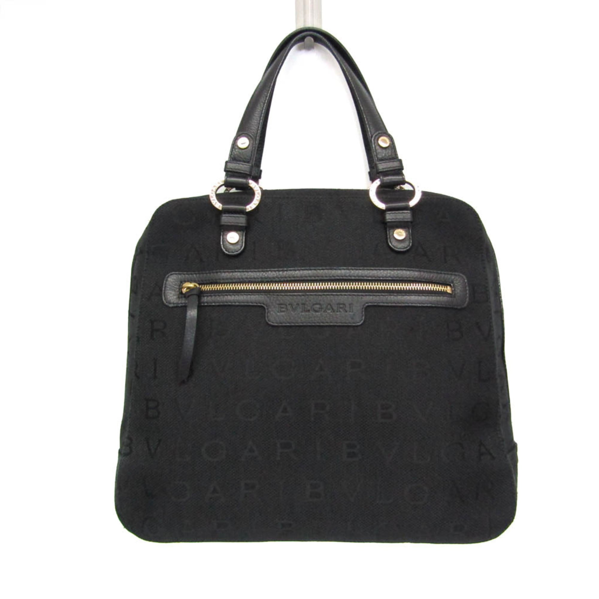 ブルガリ(Bvlgari) ロゴマニア レディース キャンバス,レザー ハンドバッグ ブラック【中古】