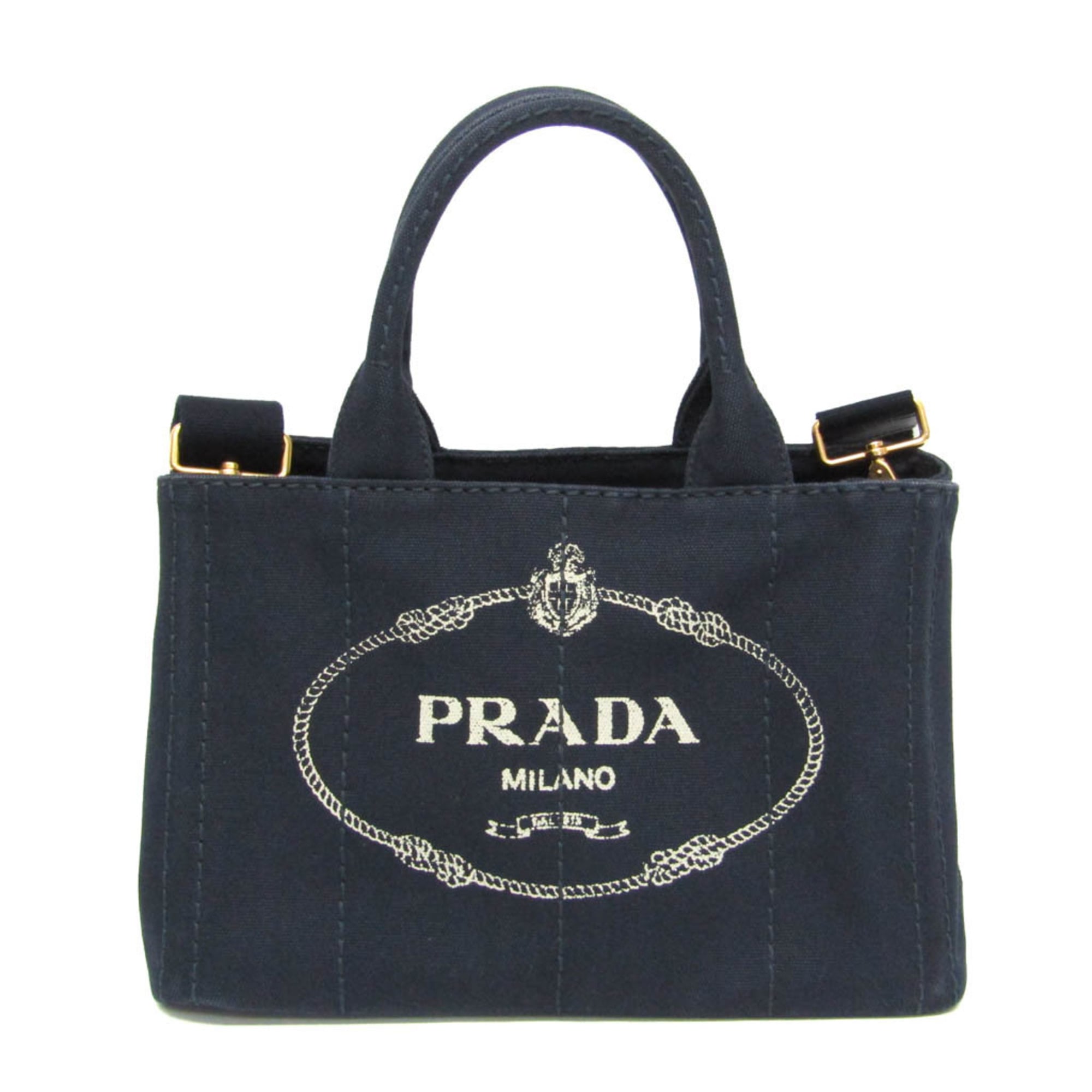 プラダ(Prada) カナパ レディース 帆布 ショルダーバッグ,トートバッグ ダークネイビー【中古】