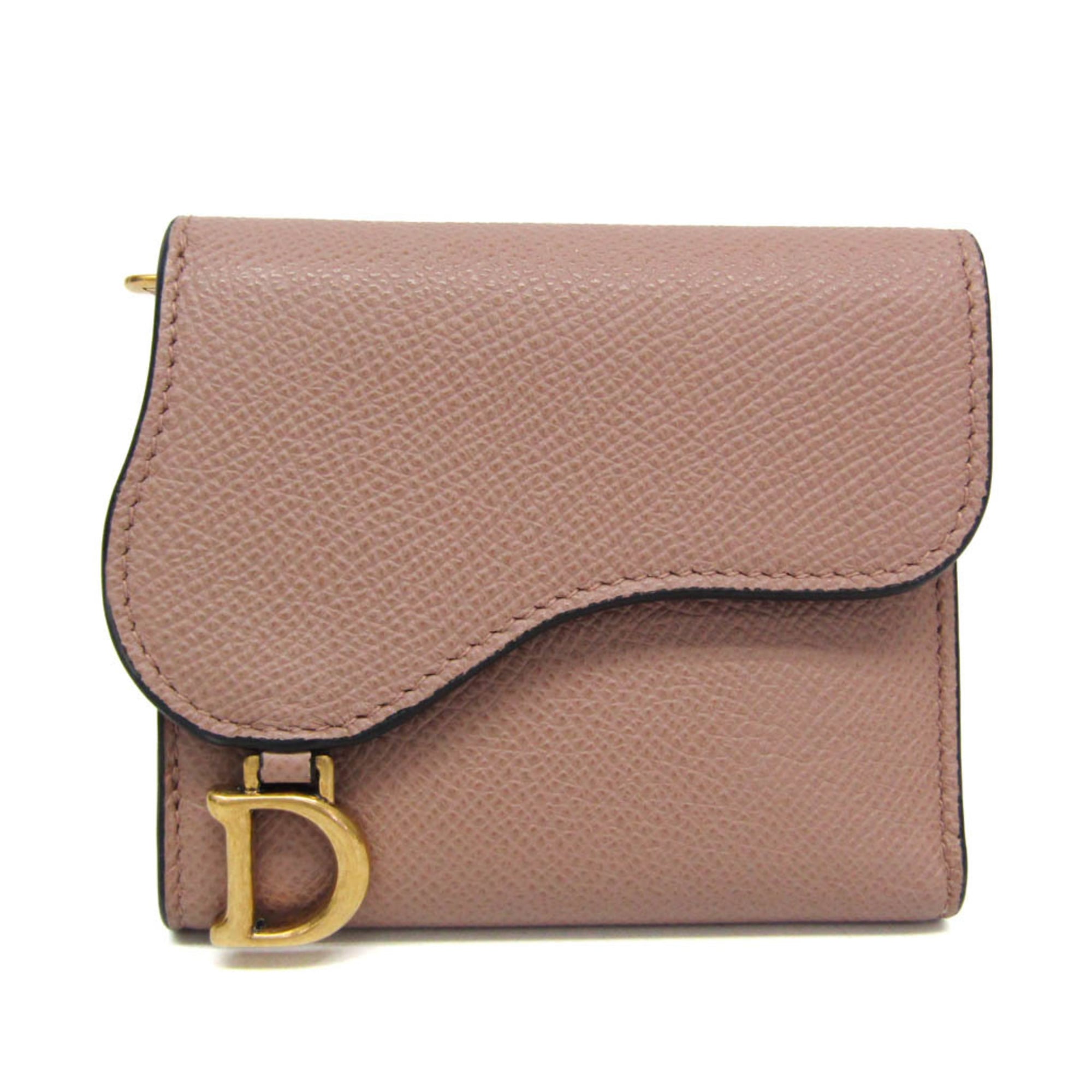 クリスチャン・ディオール(Christian Dior) サドル ロータス ウォレット レディース レザー 財布（三つ折り） ダスティピンク【中古】