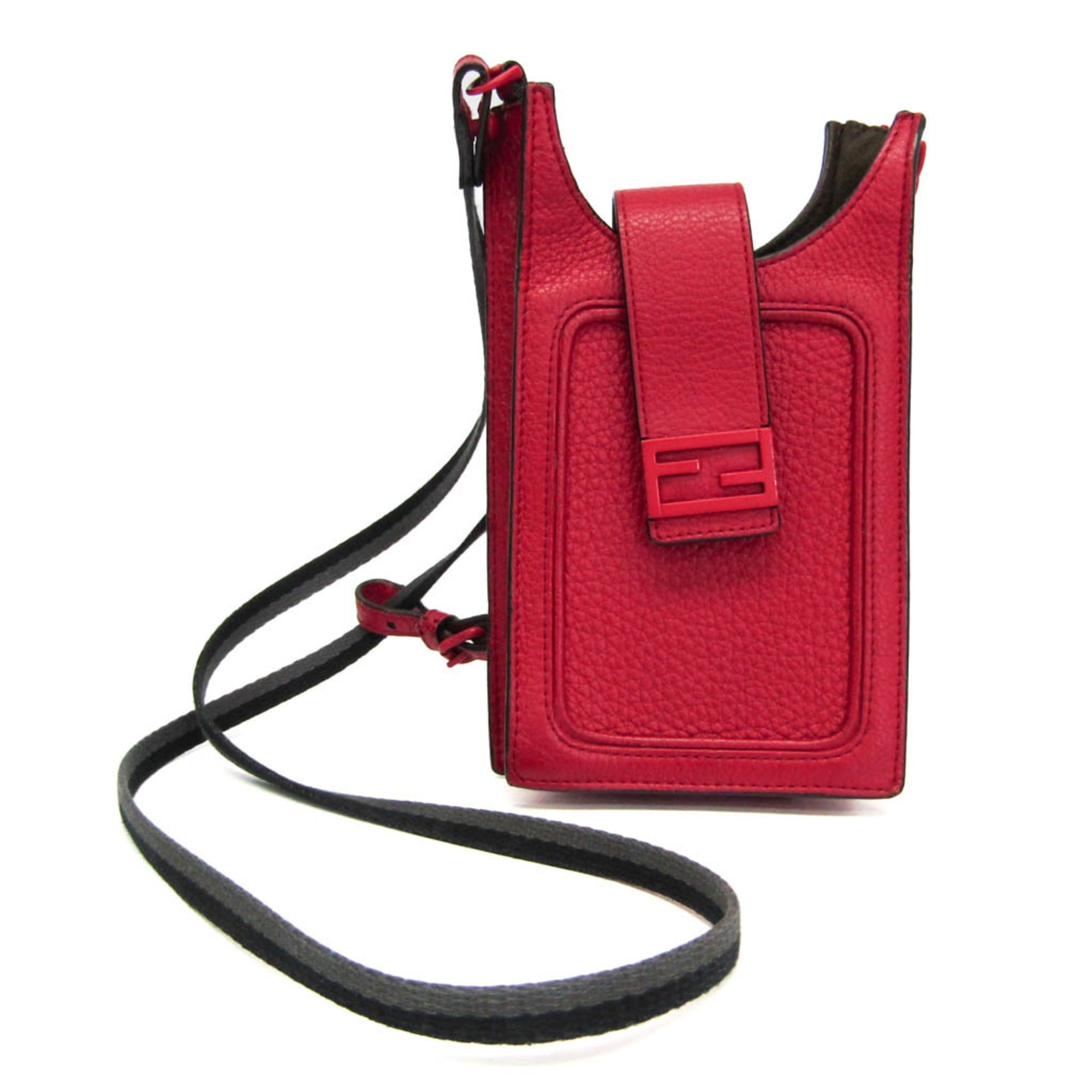 フェンディ(Fendi) フォンホルダー 7AR944 レディース レザー ショルダーバッグ レッド【中古】｜eLady