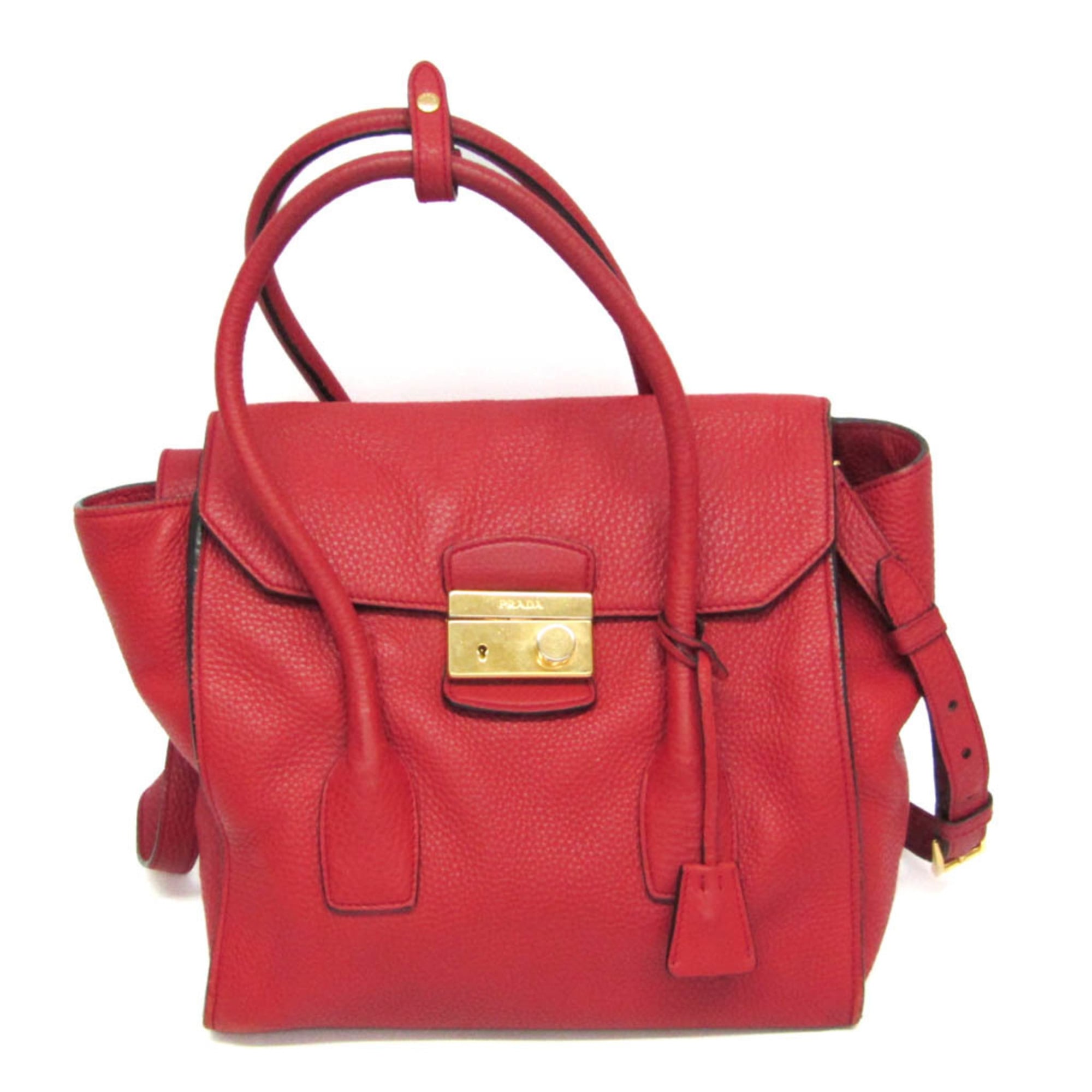 プラダ(Prada) VIT DAINO BN2673 レディース レザー ハンドバッグ,ショルダーバッグ レッド【中古】