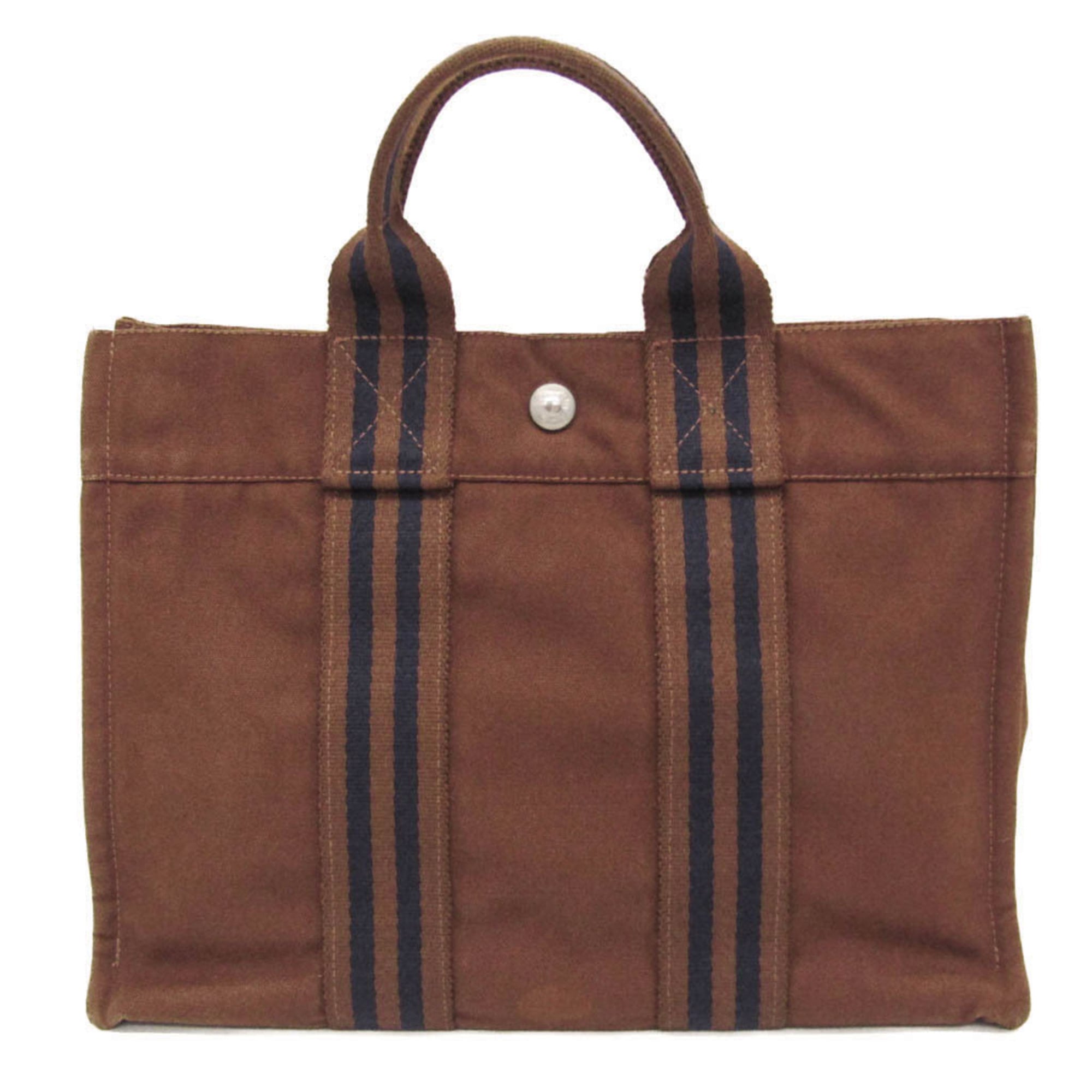 エルメス(Hermes) フール・トゥ PM メンズ,レディース コットンキャンバス ハンドバッグ ブラウン,ネイビー【中古】