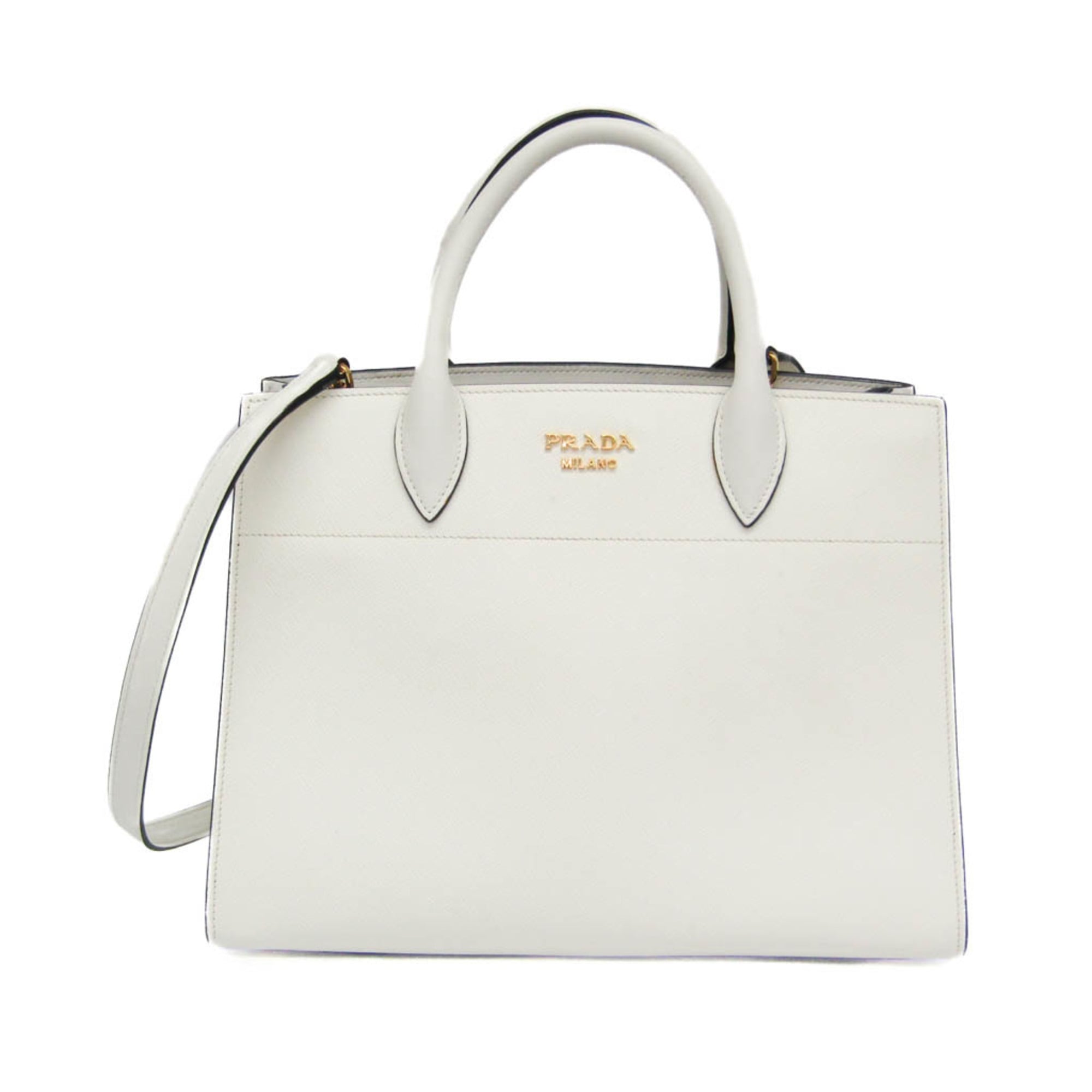 プラダ(Prada) ビブリオテーク レディース なめし革 ハンドバック,ショルダーバッグ 白いこと【中古】