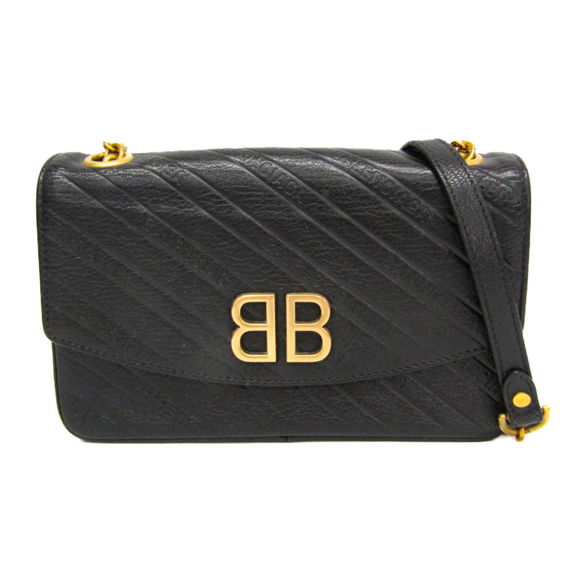 バレンシアガ(Balenciaga) BBロゴタイプ チェーン店肩先 526682 レディース なめし革 ショルダーバッグ 黒いこと【中古】