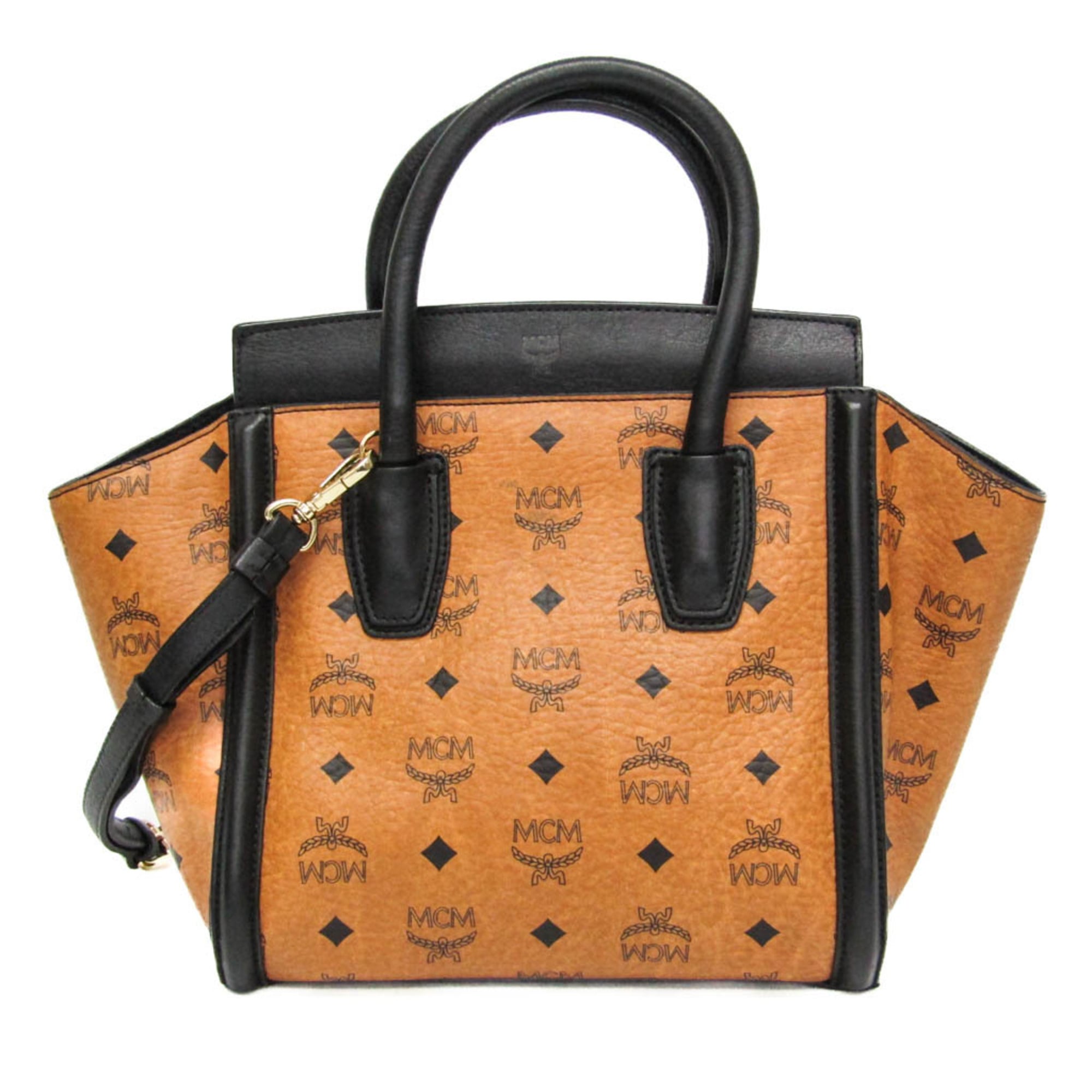 MCM ヴィセトス キャシー Kathy スモール MWT4SVI69CB001 レディース コーティングキャンバス,レザー ハンドバッグ,ショルダーバッグ ブラック,ブラウン【中古】