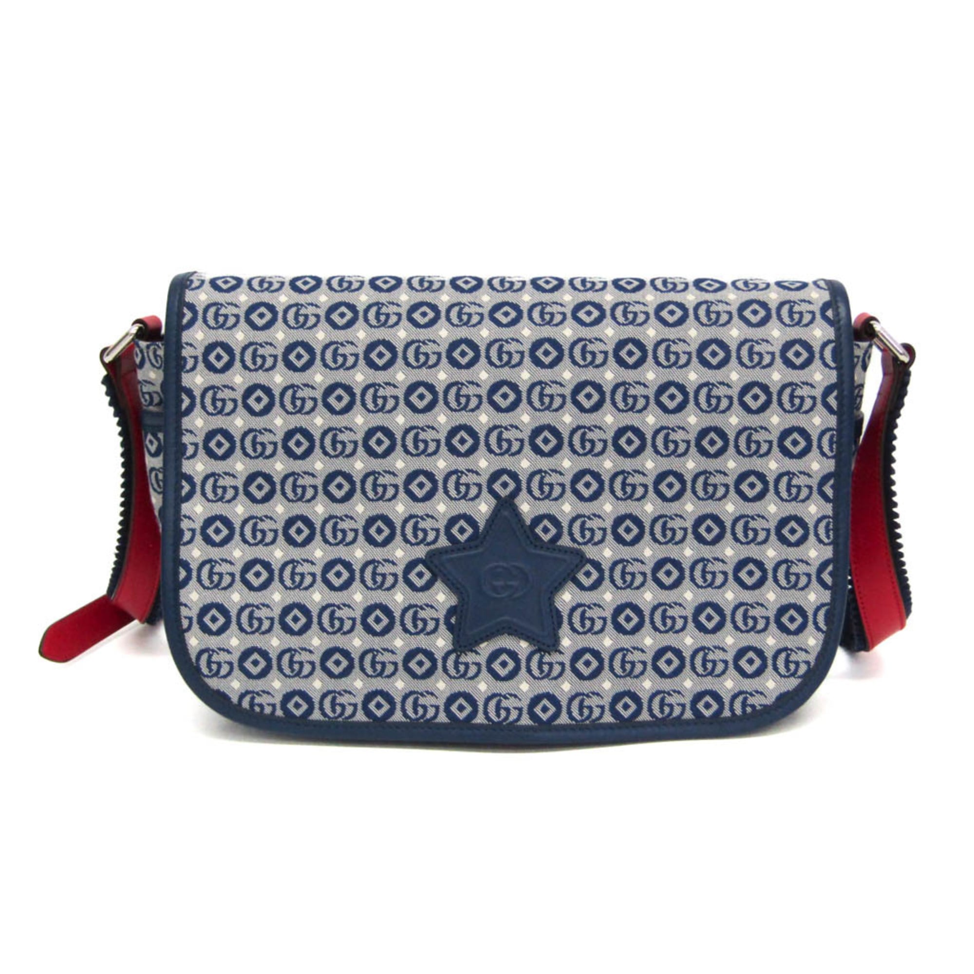 グッチ(Gucci) チルドレンズ インターロッキングG 664143 ボーイズ,ガールズ キャンバス,レザー ショルダーバッグ ブルー,レッド【中古】