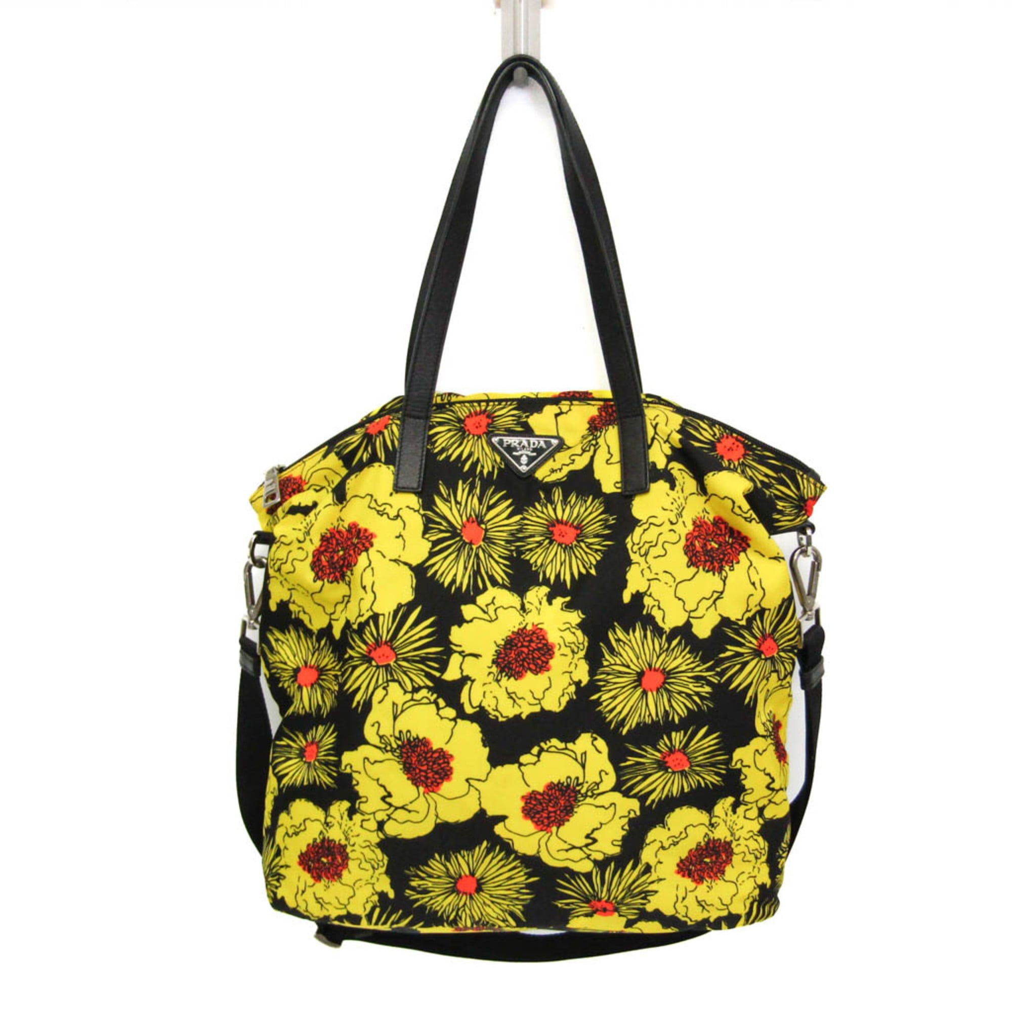 プラダ(Prada) テスート TESSUTO御花刷り上げる レディース ナイロン ショルダーバッグ,トートバッグ 黒いこと,黄色【中古】