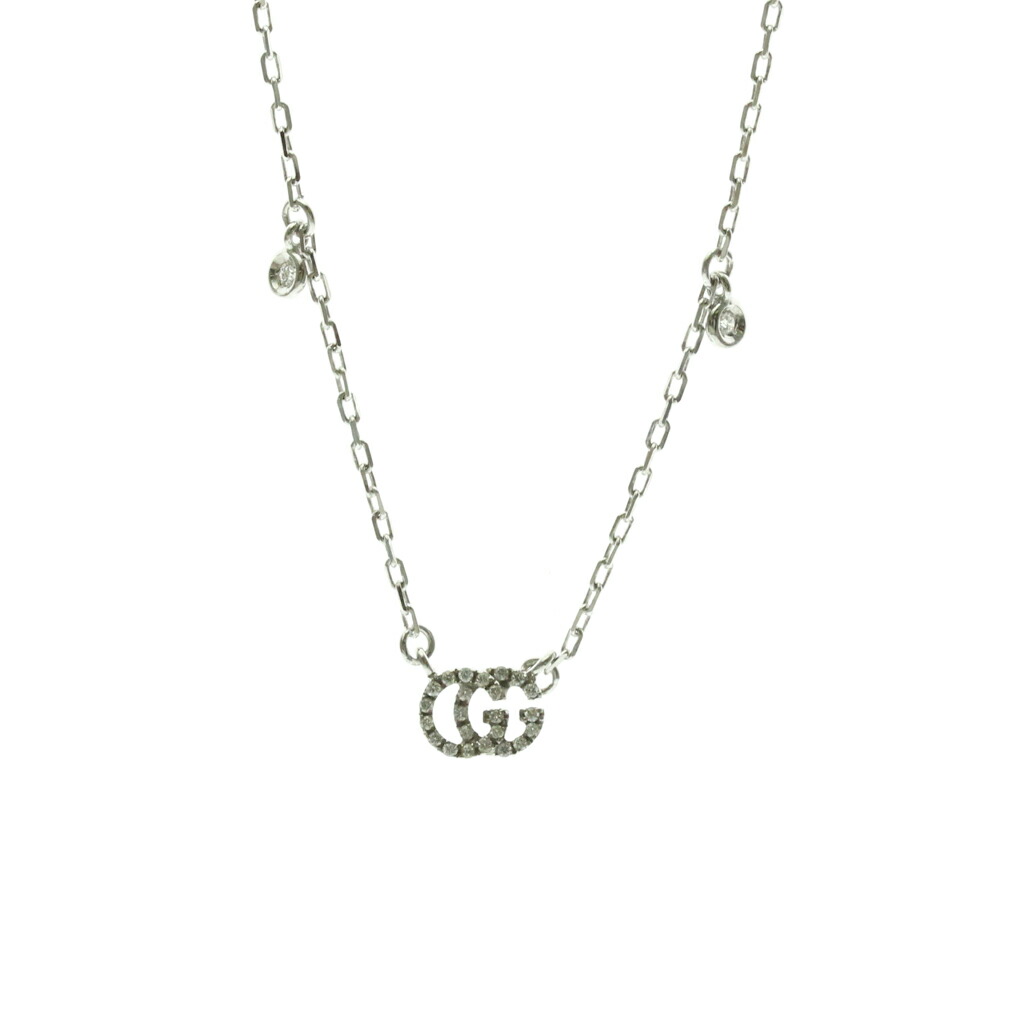 グッチ(Gucci) K18ホワイトゴールド(K18WG) ダイヤモンド レディース,メンズ ファッション ペンダントネックレス (シルバー) GGランニング ダイヤモンド ネックレス【中古】