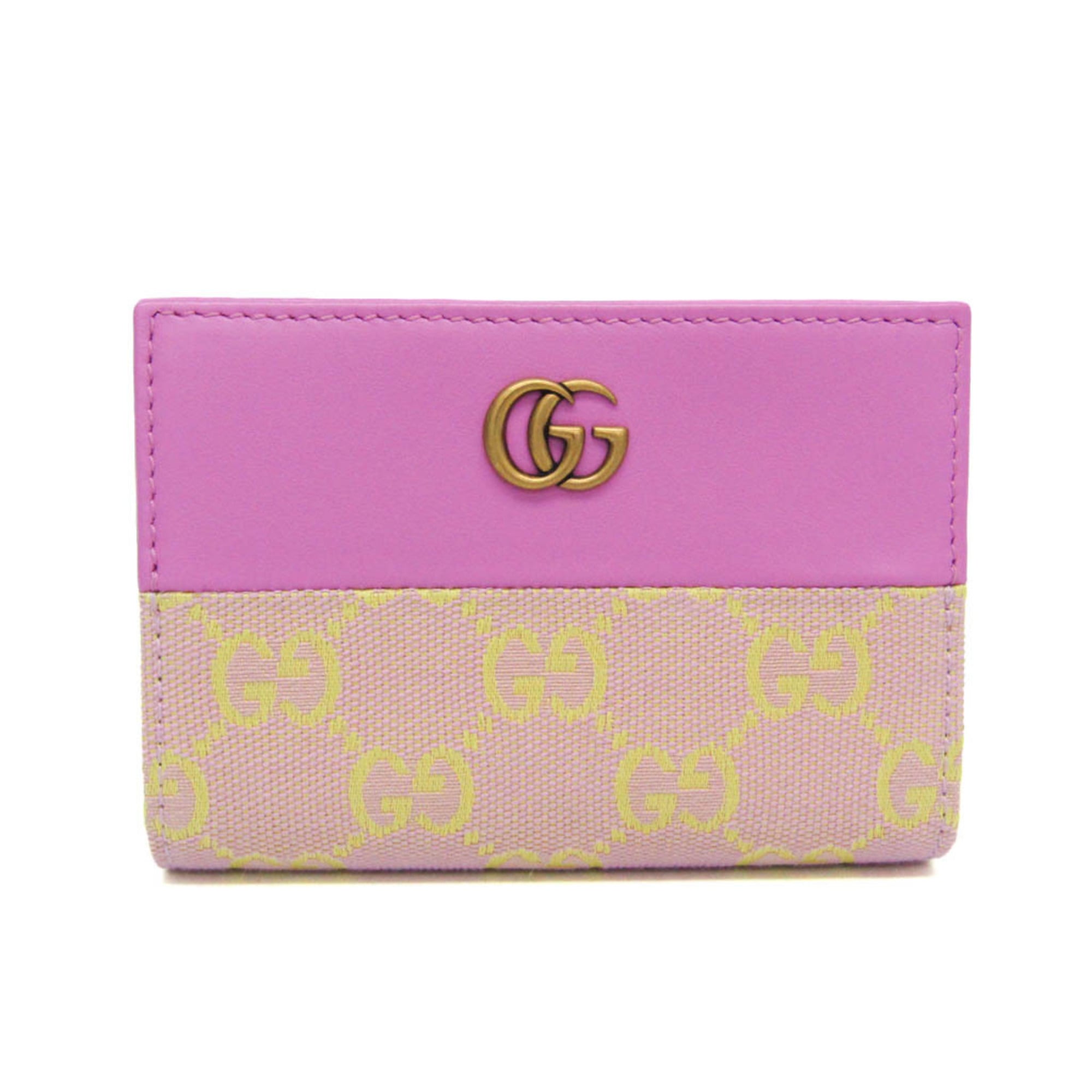 グッチ(Gucci) GG帆布 783121 レディース GG帆布,なめし革 中紙入れ（二つ折り） サクラ色,黄色【中古】