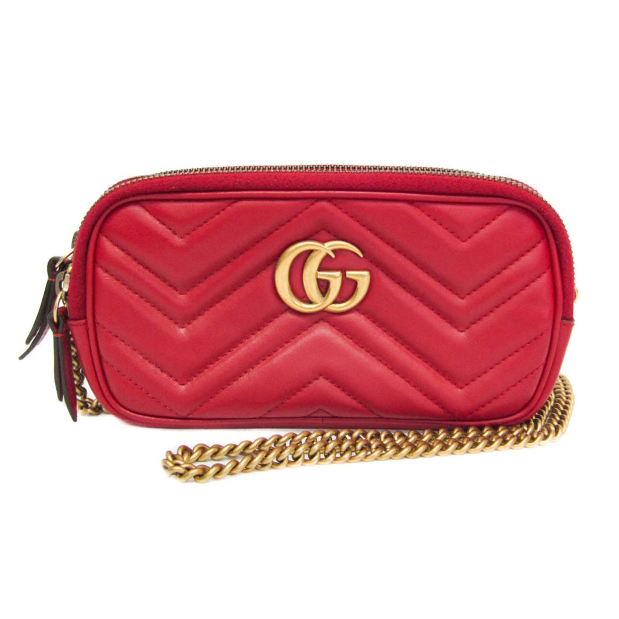 グッチ(Gucci) GGマーモント 546581 レディース なめし革 ショルダーバッグ 赤いこと【中古】