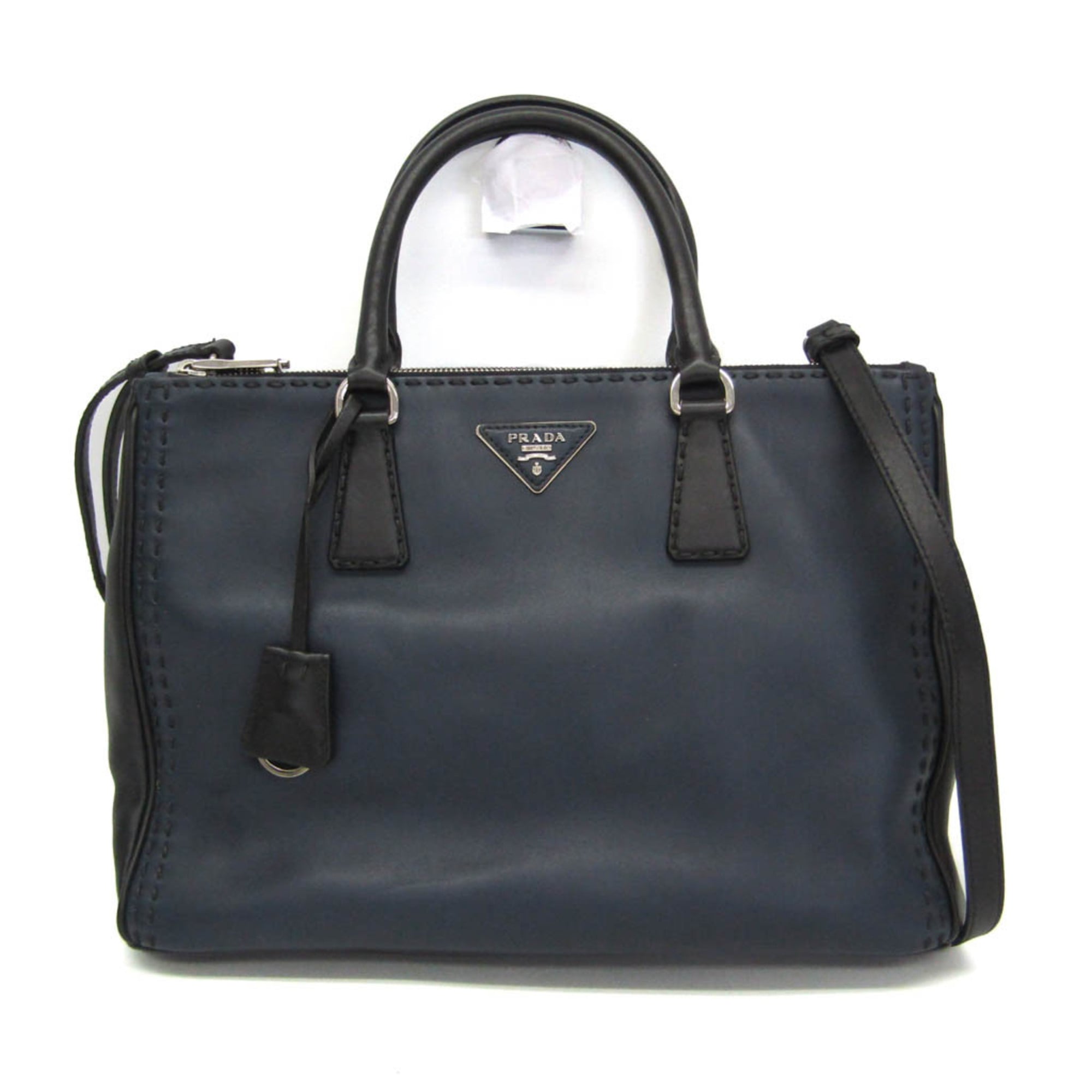 プラダ(Prada) ガレリア CITY CALF BN2274 レディース なめし革 ハンドバック,ショルダーバッグ 黒いこと,ダークネイビー【中古】