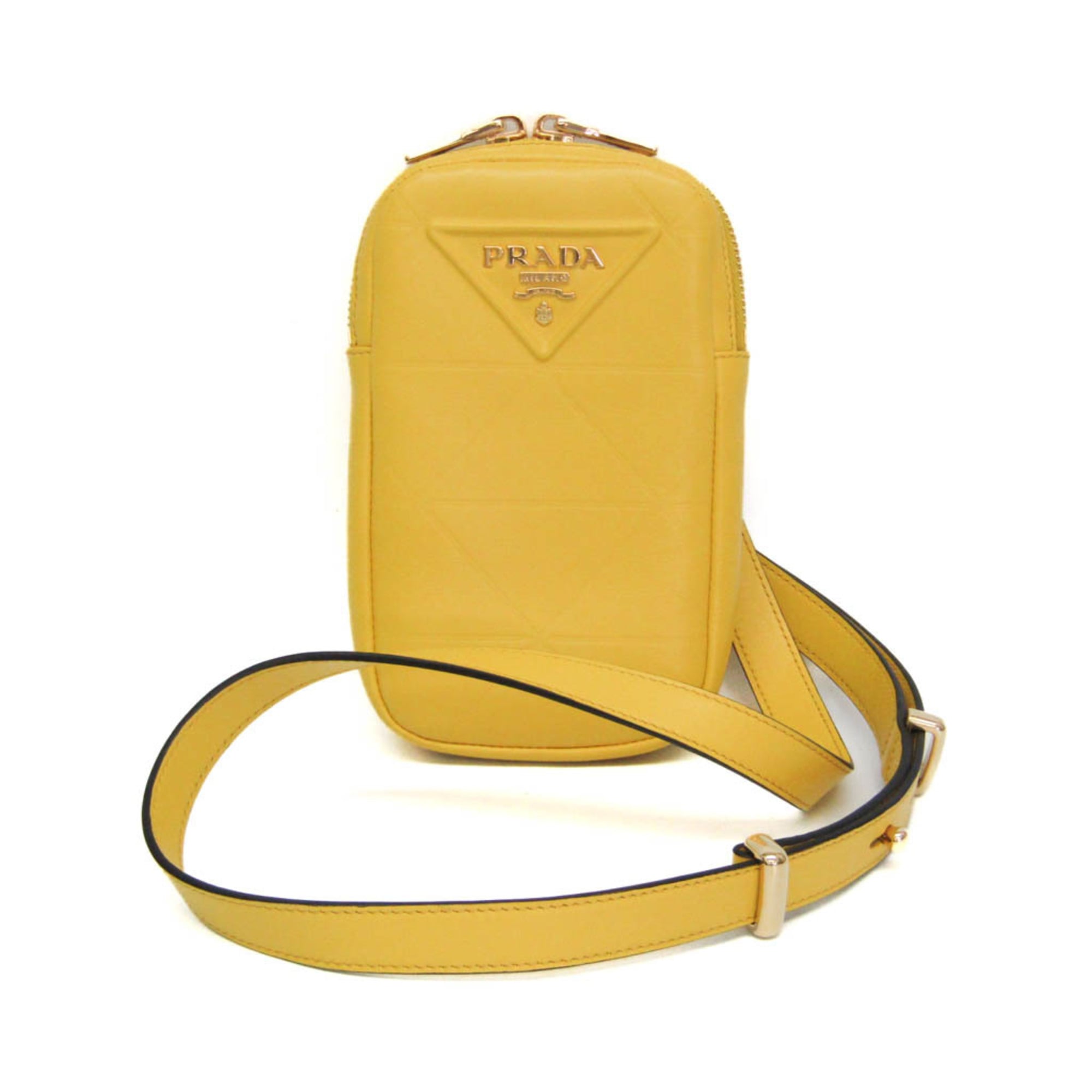 プラダ(Prada) スモールショルダーポーチ PELLETTERIA 9Y21OM レディース レザー ポーチ,ショルダーバッグ イエロー【中古】｜eLady