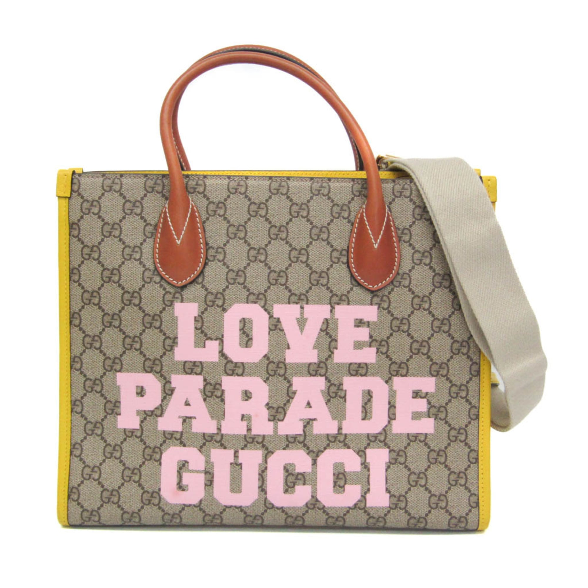 グッチ(Gucci) 680956 レディース GGスプリーム,なめし革 ショルダーバッグ,トートバッグ ベージュ,さくら色,黄色【中古】
