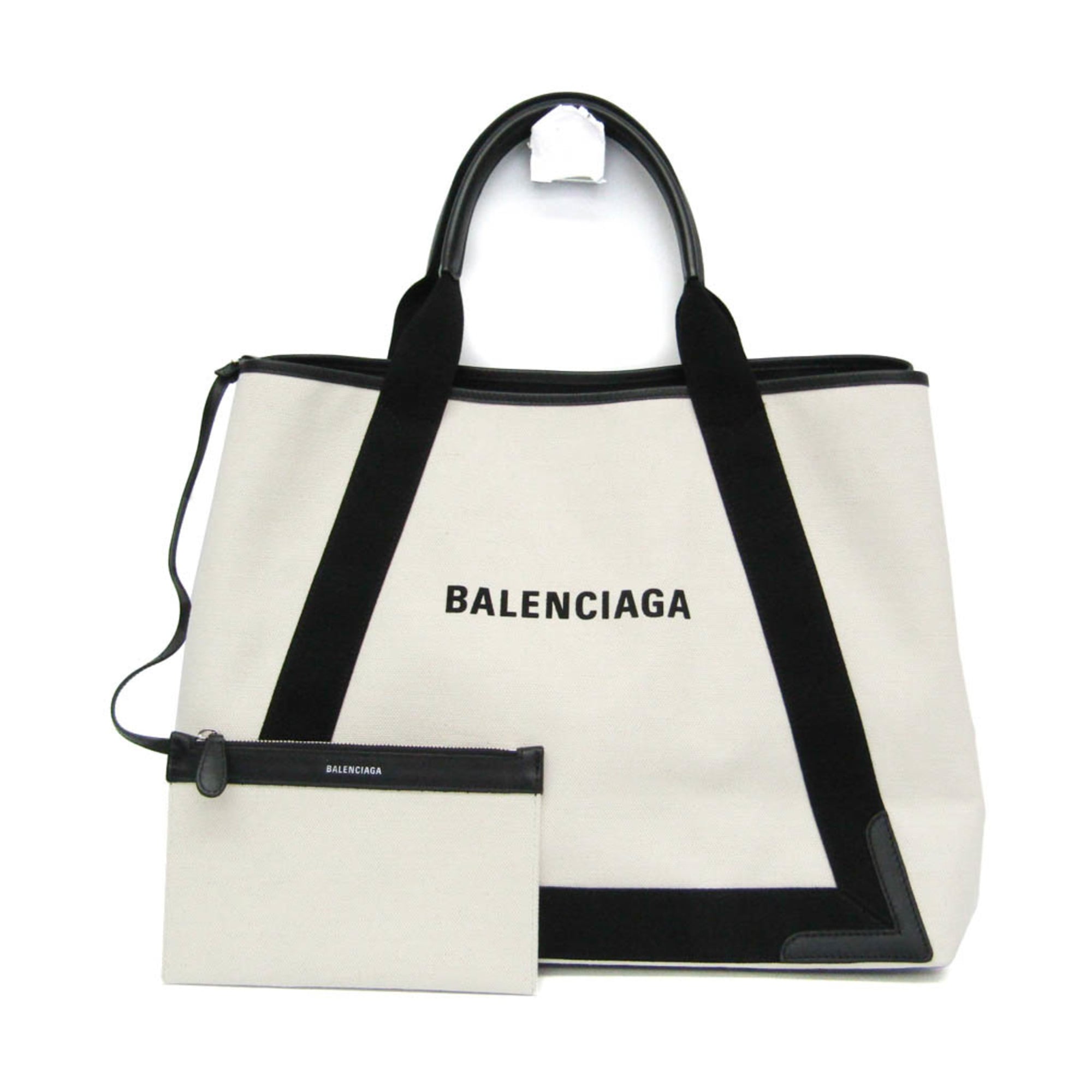 バレンシアガ(Balenciaga) ネイビーカバス M 339936 メンズ,レディース 帆布,なめし革 ハンドバック,トートバッグ 黒いこと,象牙色【中古】