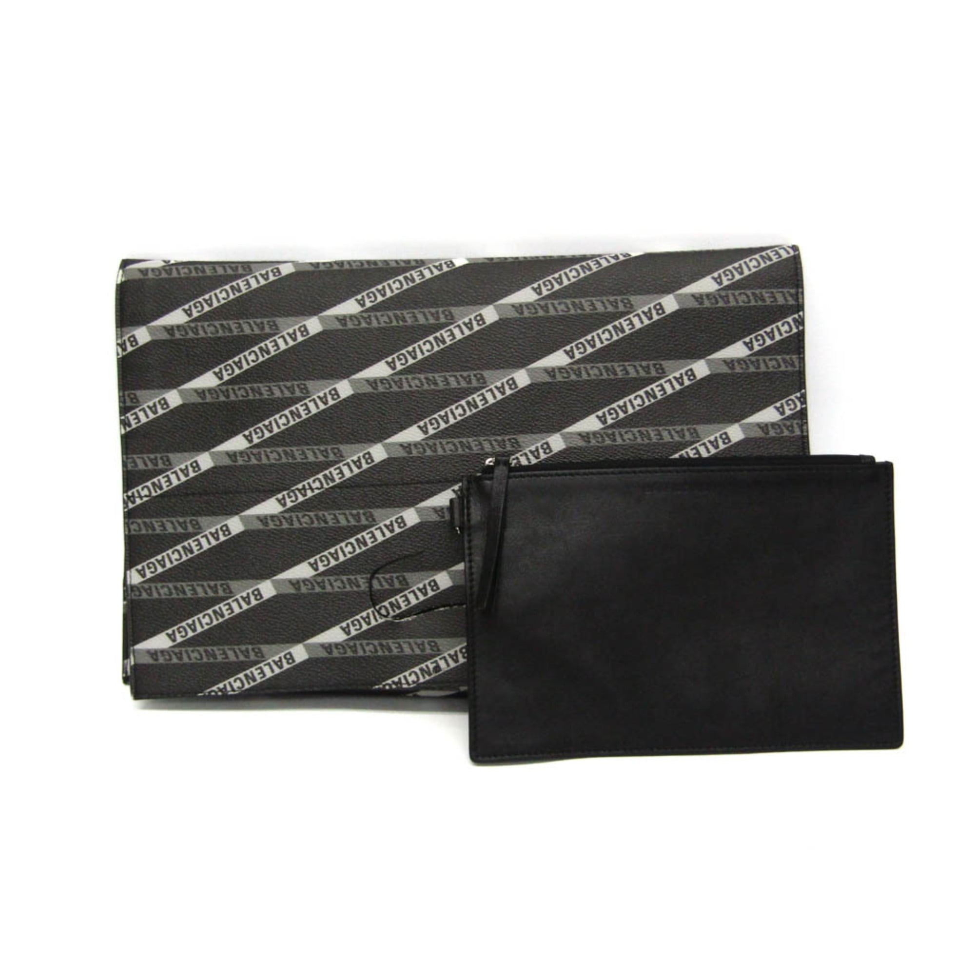 バレンシアガ(Balenciaga) ロゴプリント 544310 レディース,メンズ レザー クラッチバッグ,ハンドバッグ ブラック,グレー【中古】