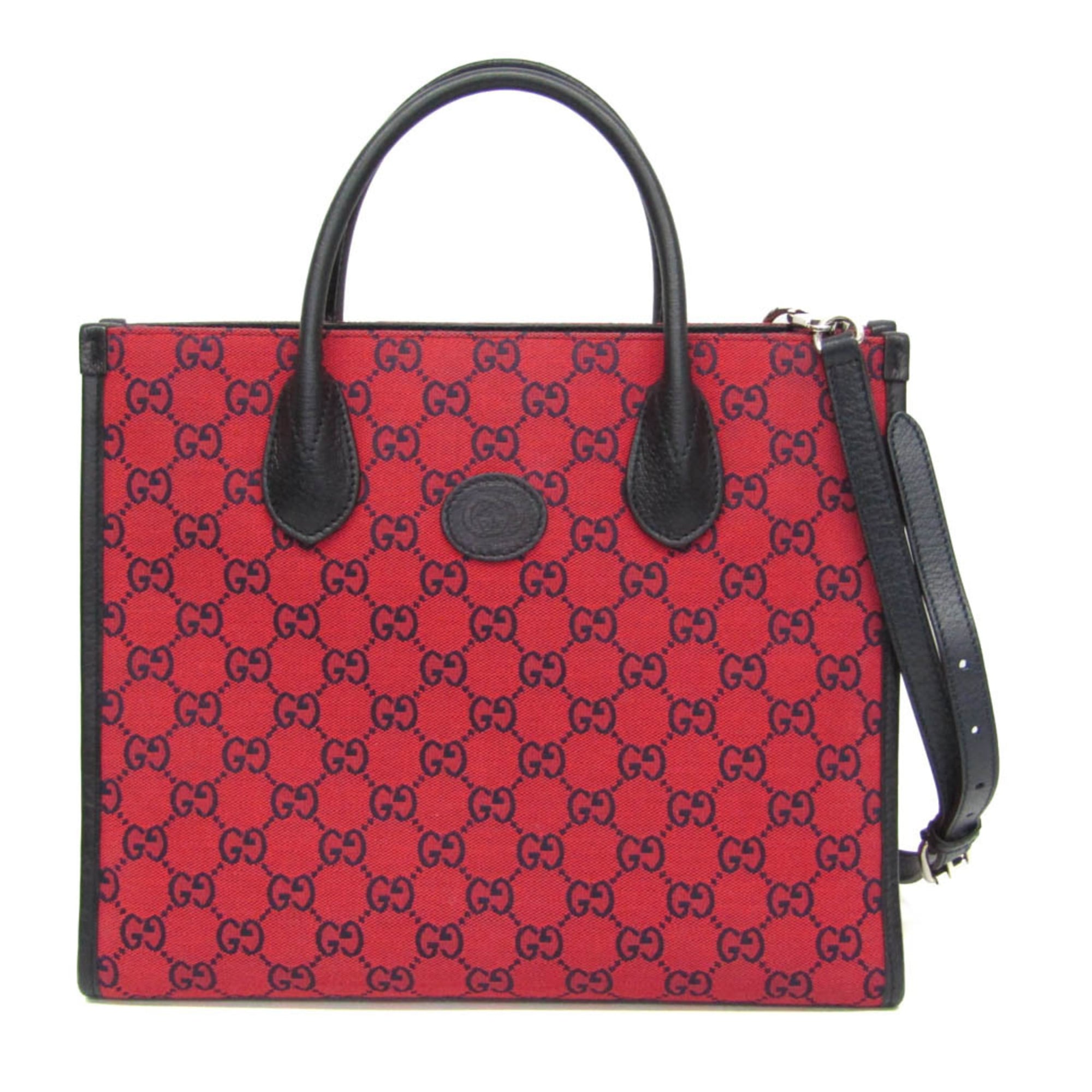 グッチ(Gucci) GG帆布 インターロッキングG スモール 659983 レディース GG帆布,なめし革 ショルダーバッグ,トートバッグ 黒いこと,赤いこと【中古】