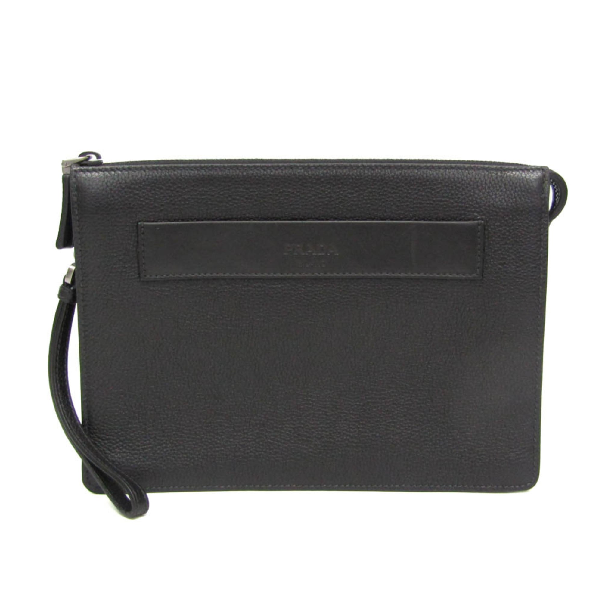 プラダ(Prada) 2VF001 メンズ レザー クラッチバッグ,ポーチ ブラック【中古】