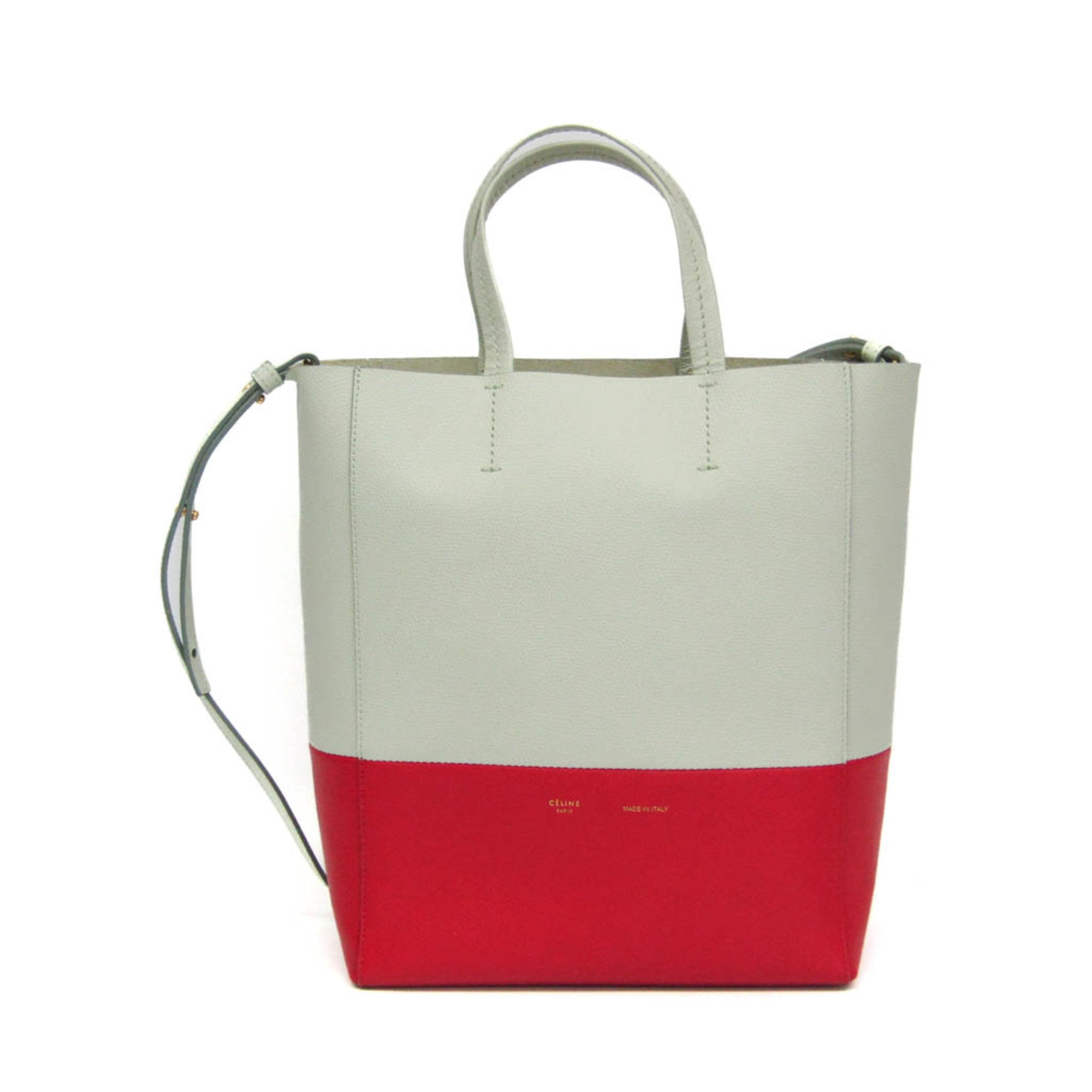 セリーヌ(Celine) カバ スモールバーティカル 176163 レディース レザー ショルダーバッグ,トートバッグ ライトグリーン,レッド【中古】｜eLady