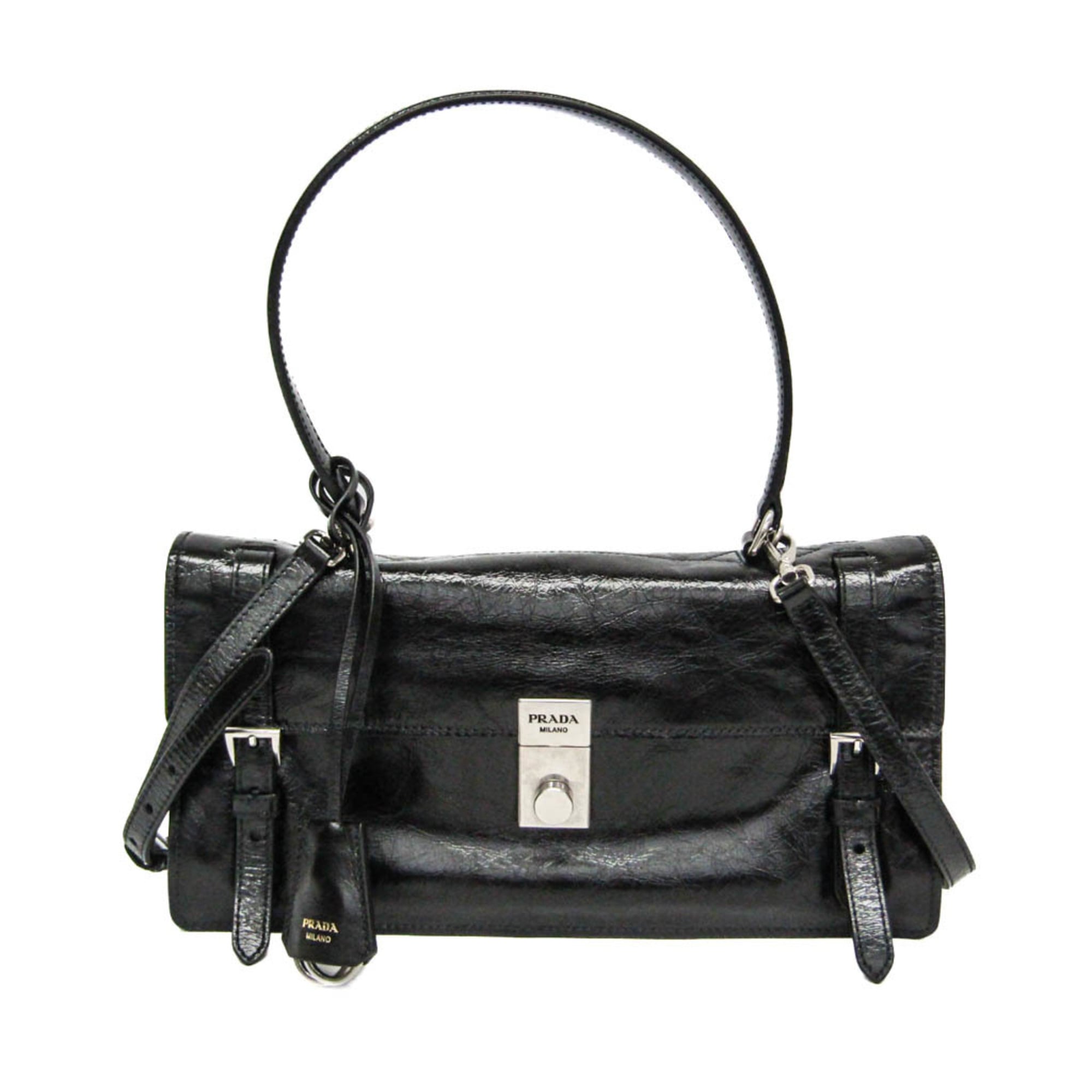 プラダ(Prada) 1BN026 レディース なめし革 ハンドバック,ショルダーバッグ 黒いこと【中古】