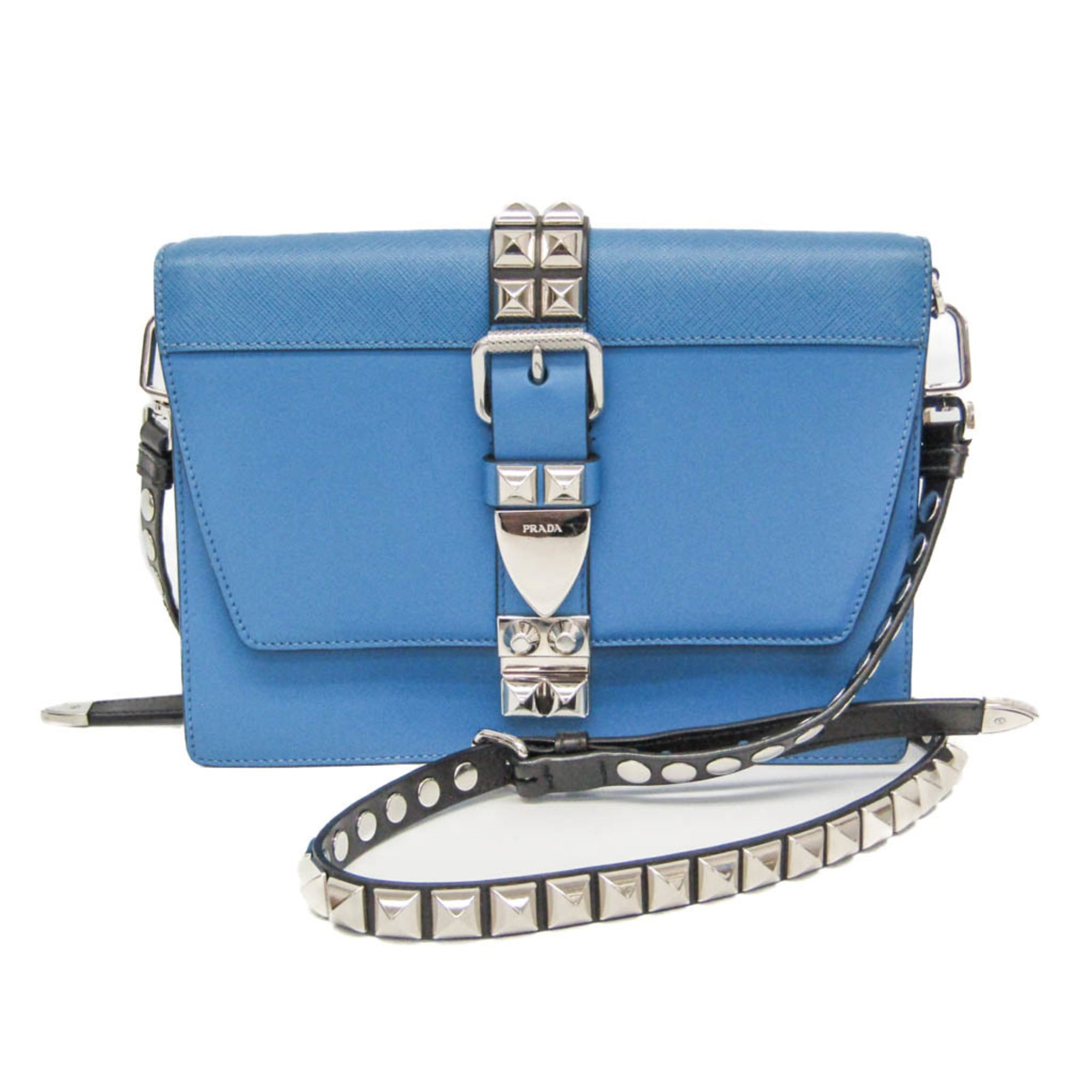 プラダ(Prada) エレクトラスタッズ 1BD120 レディース なめし革 ショルダーバッグ 青碧【中古】