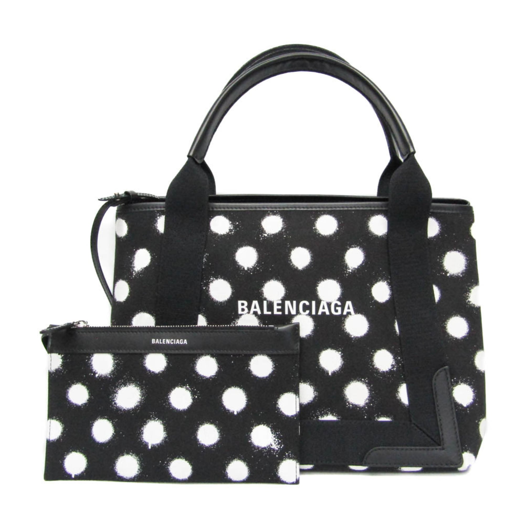 バレンシアガ(Balenciaga) ネイビーカバス S 点点刷り上げる 339933 メンズ,レディース 帆布,なめし革 ハンドバック,トートバッグ 黒いこと,白いこと【中古】