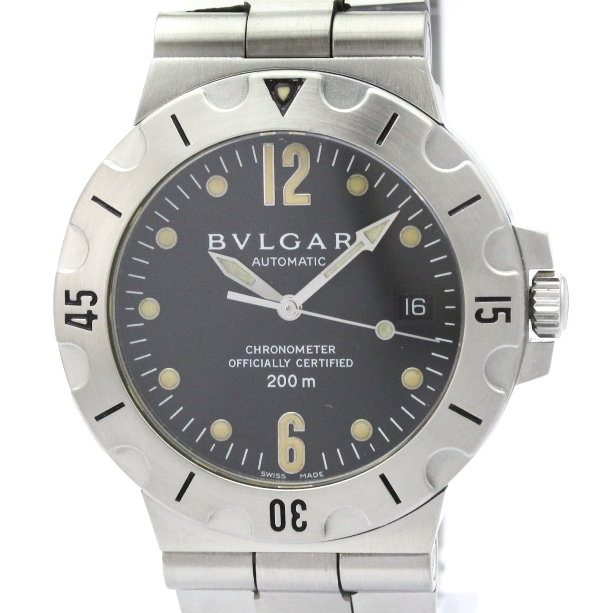 ブル小峡谷 (BVLGARI) ディアゴノ スクーバ ステンレス鋼スチール写真 自動小銃一巻き メンズ 時辰儀 SD38S (飾りつけ完成済み)【中古】