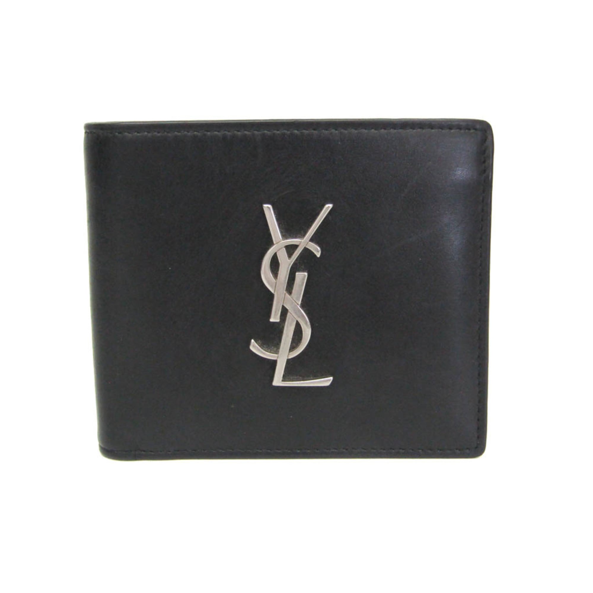 イヴ・サンローラン(Yves Saint Laurent) カサンドラ 453276 メンズ なめし革 紙入れ（二つ折り） 黒いこと【中古】