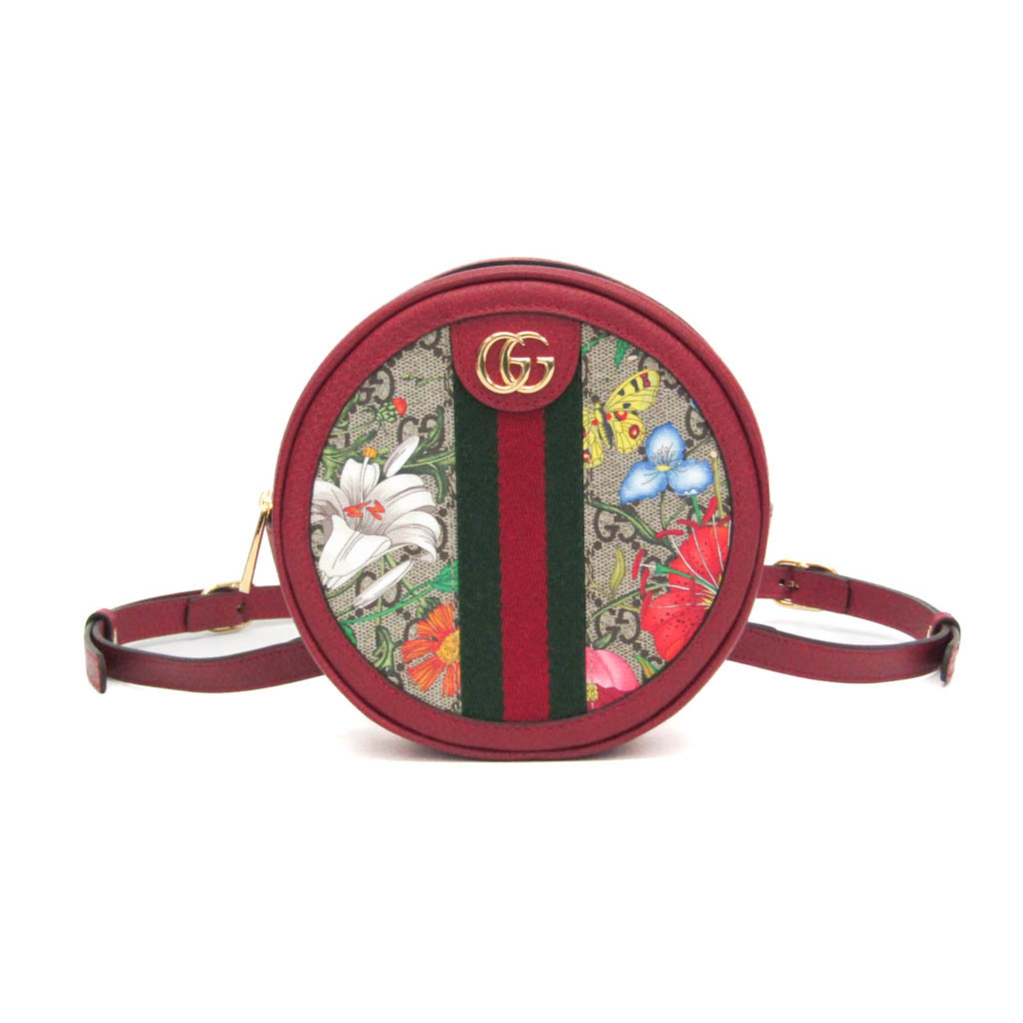 グッチ(Gucci) オフィディア GG植物相 598661 レディース 上塗り帆布,なめし革 背嚢 ベージュ,赤いこと【中古】