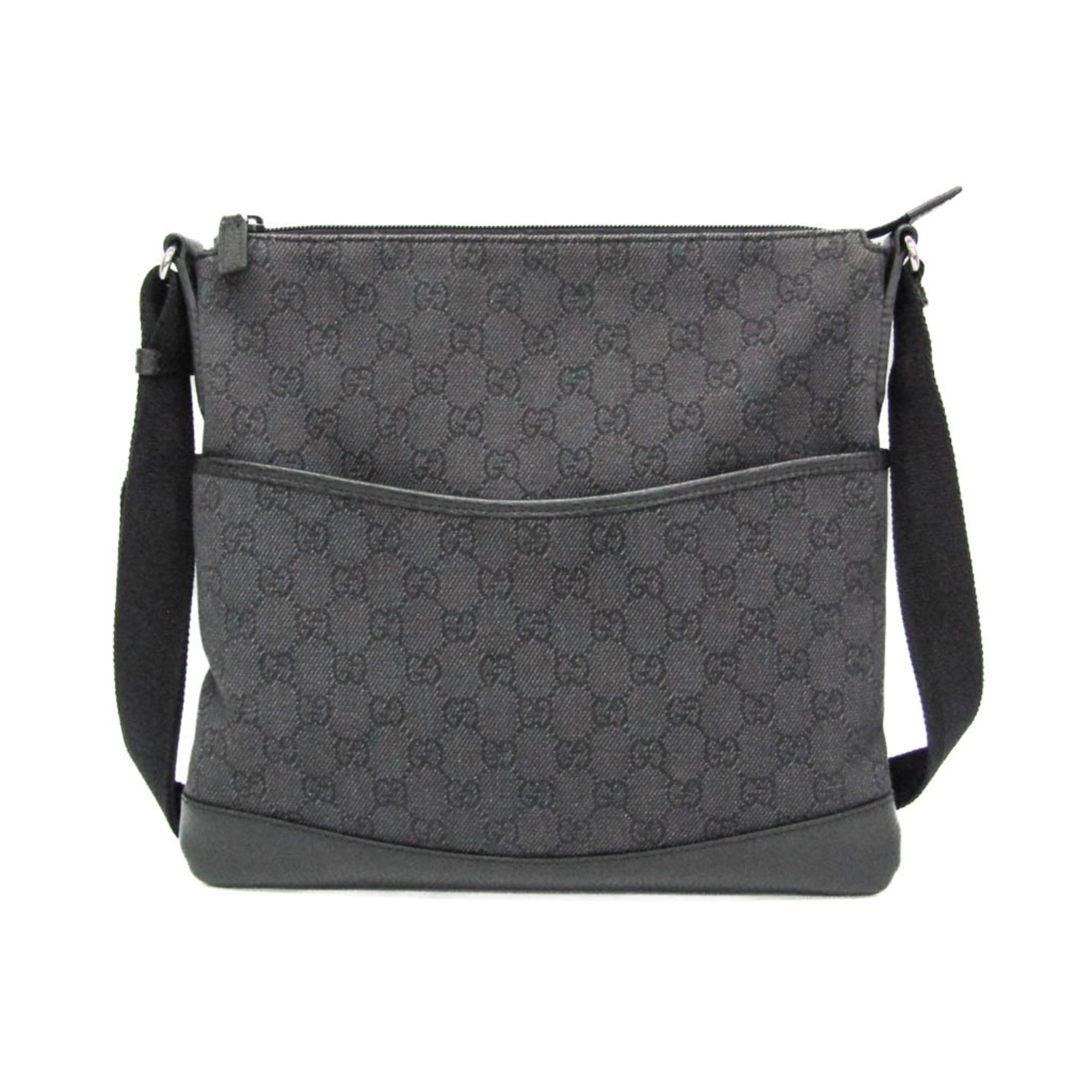 グッチ(Gucci) GG帆布 509635 レディース,メンズ GG帆布,なめし革 飛脚屋御徒面子,ショルダーバッグ 黒いこと【中古】